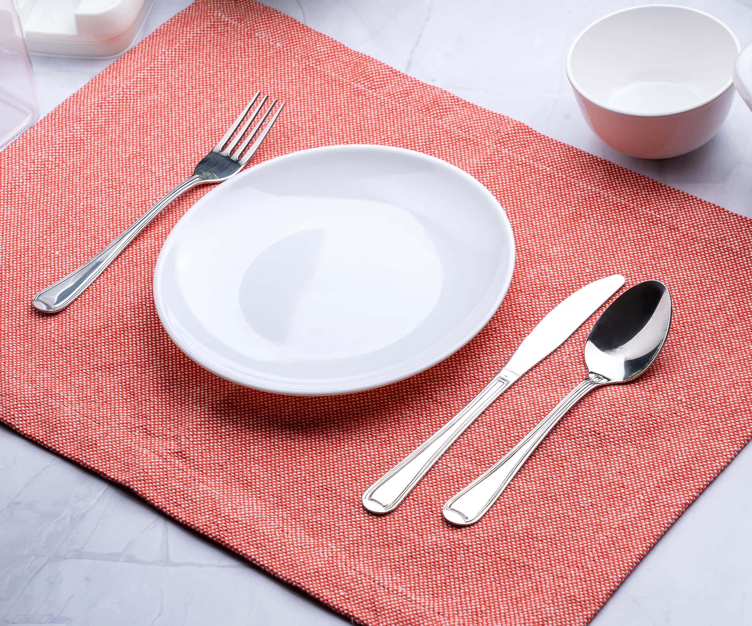 Red Placemats Set of 6 - Farmhouse Style Heat Resistant Woven Linen Table Mats for Dining Room | Washable Fabric Placemats 13x18 Inches | Perfect for Thanksgiving, Christmas Dinner & Fall Home Decor
