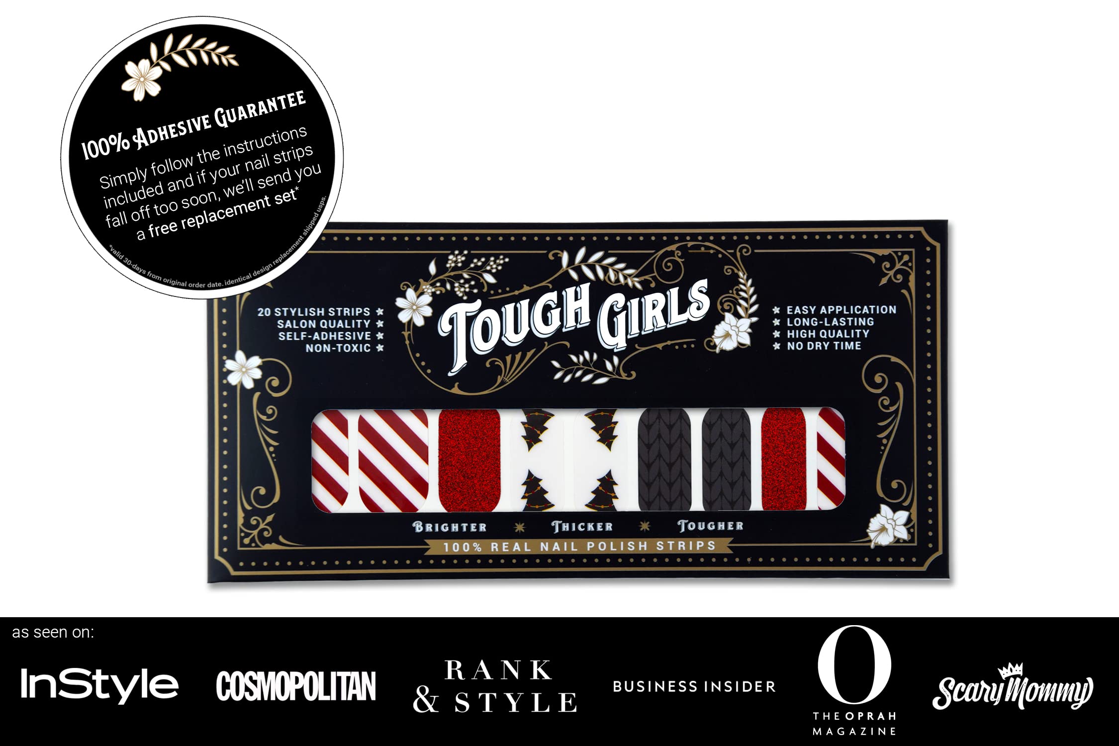 TOUGH GIRLS | 20 Premium Gel Nail Polish Strips Kit with Application Tools - No UV/LED Lamp Needed (Christmas Holiday Collection) - Perfect for DIY Manicures, Parties & Gift Giving