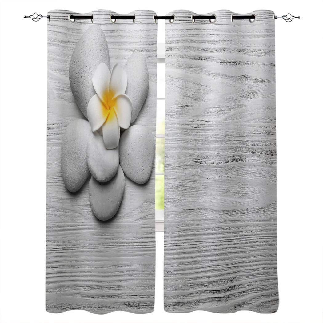 Libaoge Grey Zen Stone with Yellow Flower Window Curtains - Set of 2 Panels (104