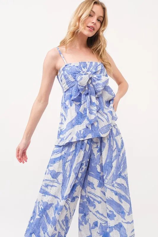 Abstract Print Smocked Tied Babydoll Top for Women - Flowy Summer Blouse for Casual Outings & Beach Vacations