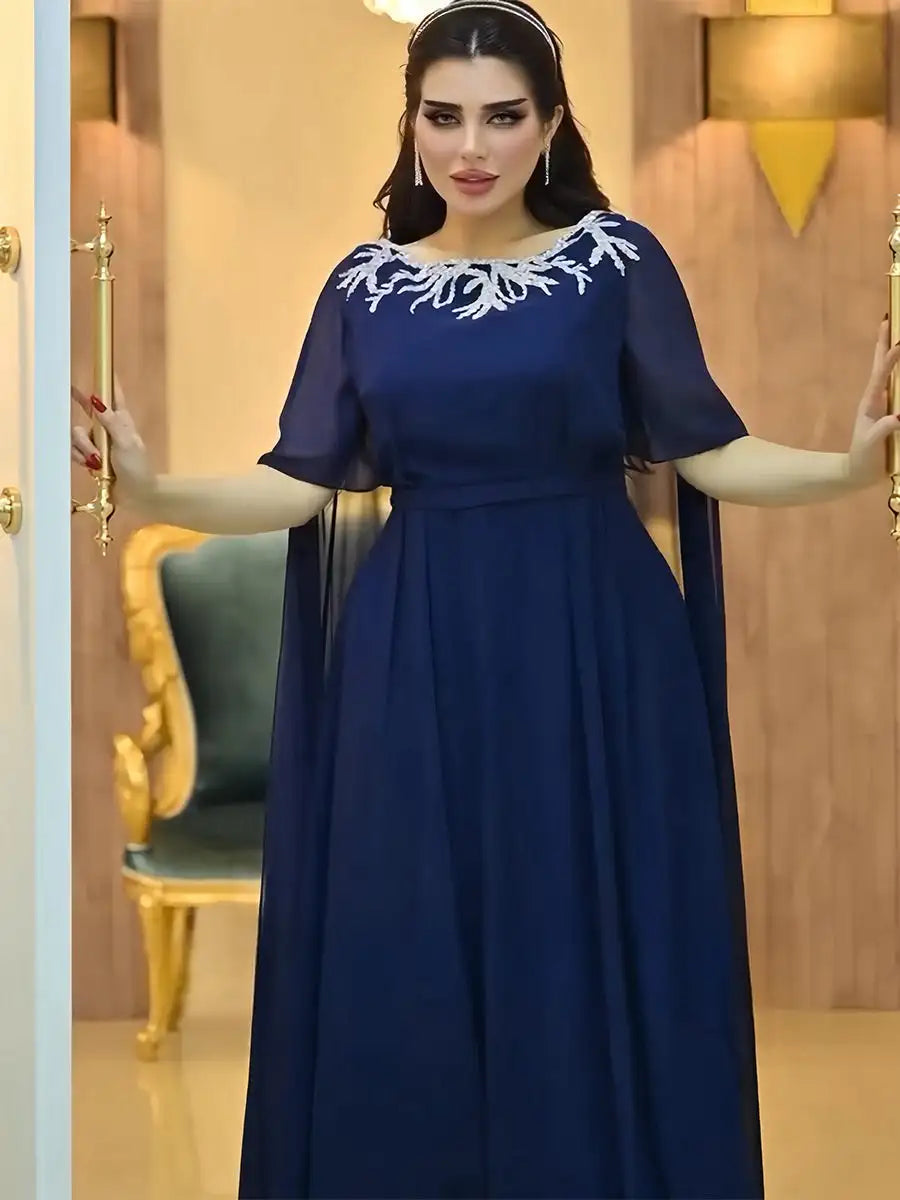 Elegant Eid Chiffon Dress for Muslim Women - Flowy Caftan Kaftan Dress for Special Occasions & Festivals | Perfect for Eid Celebrations, Weddings & Family Gatherings