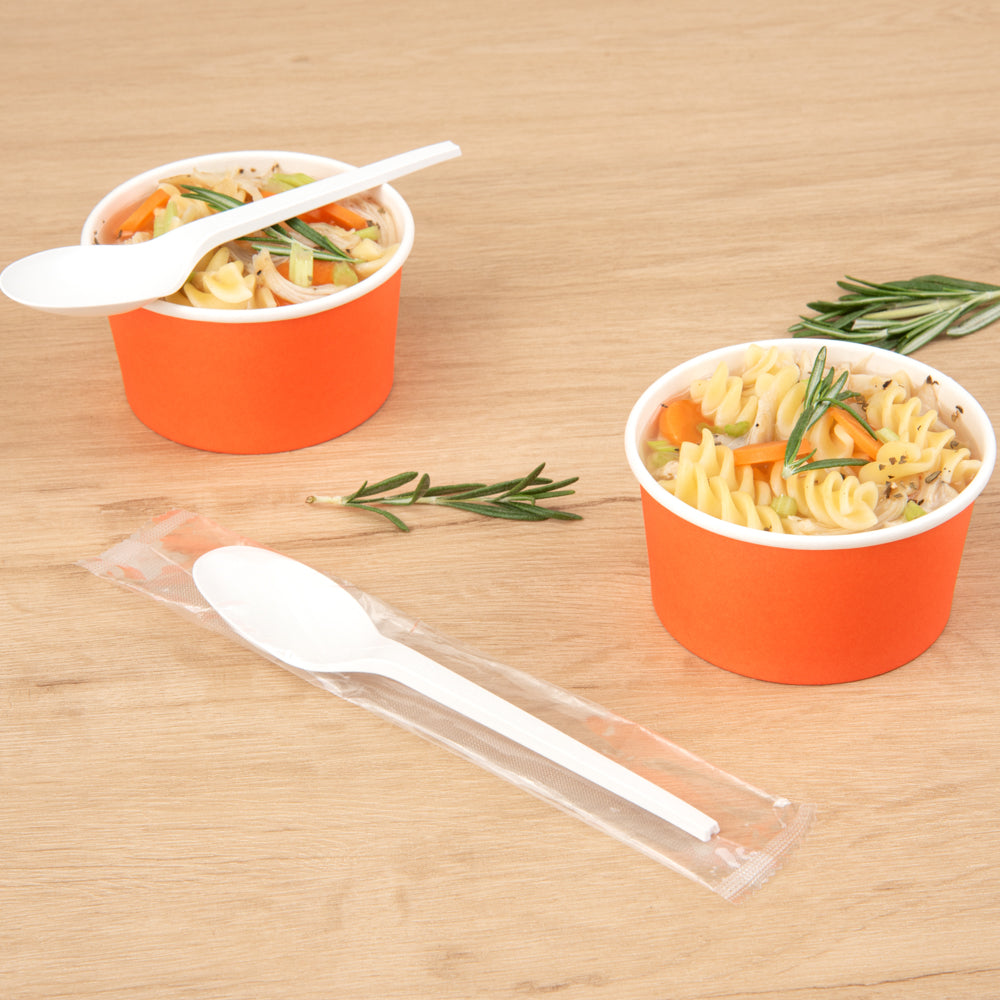 Eco-Friendly White CPLA Compostable Spoons - Heat Resistant, Individually Wrapped, 6.5 Inch, 250 Count Bulk Box - Perfect for Parties, Picnics & Takeout Meals