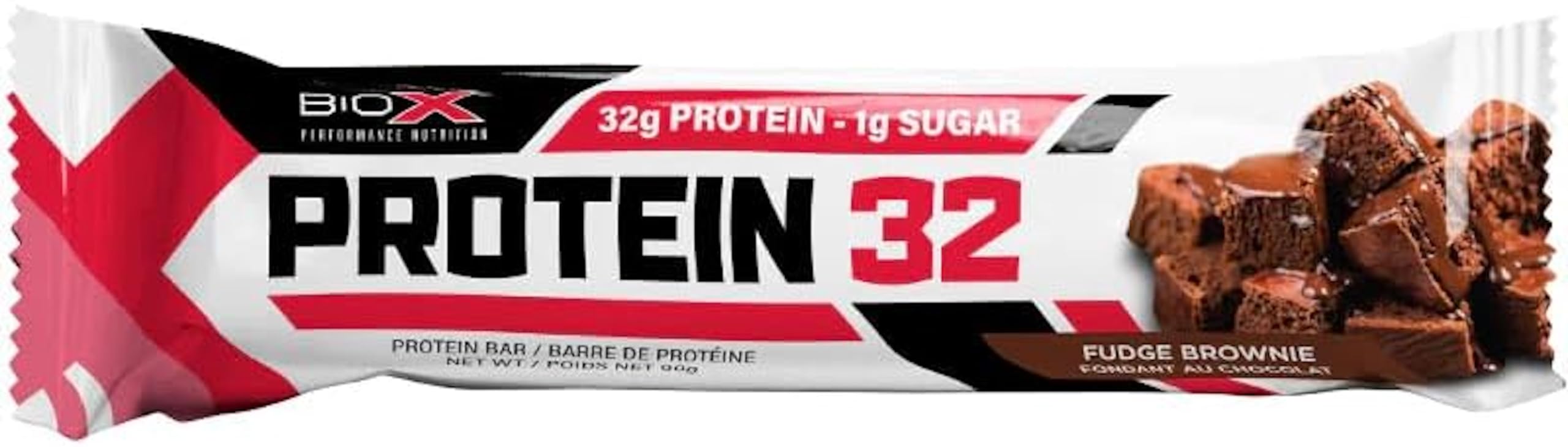 BioX Protein 32 Bar - High Protein, Low Sugar, High Fiber Snack Bar (32g Protein, 1g Sugar, 8g Fiber) - Whey & Casein Protein Blend - Fudge Brownie Flavor - Box of 12 Bars - Perfect for Post-Workout Recovery, Keto Diet & On-the-Go Nutrition