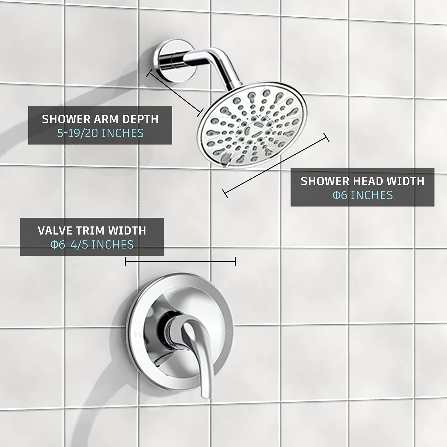 EMBATHER Single Handle Shower Faucet Set with 6 Inch Rain Shower Head - Polished Chrome Shower Valve and Trim Kit for Bathroom Remodeling and Luxury Spa Experience