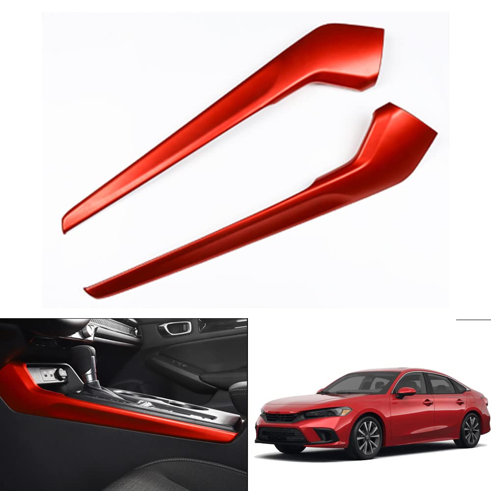 Custom ABS Gear Shift Knob & Console Panel Trims for 2022-2023 Honda Civic 11th Gen - 2PCS Red Interior Accessories Set - Perfect for Car Enthusiasts & DIY Upgrades
