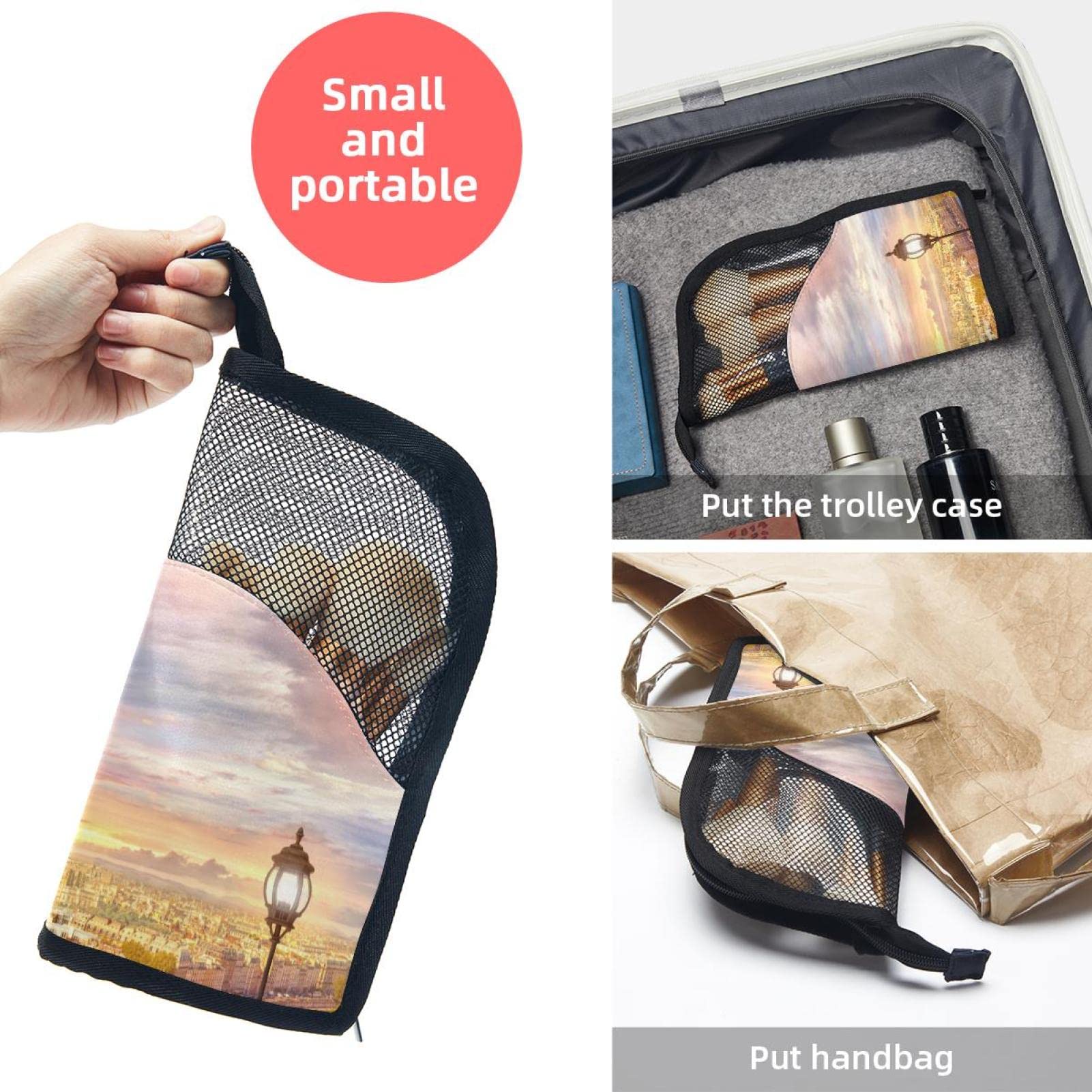 12-Piece Makeup Brush Organizer Bag with Eiffel Tower Sunset Paris Design - Portable Travel Cosmetic Brush Holder Case for Professional & Home Use