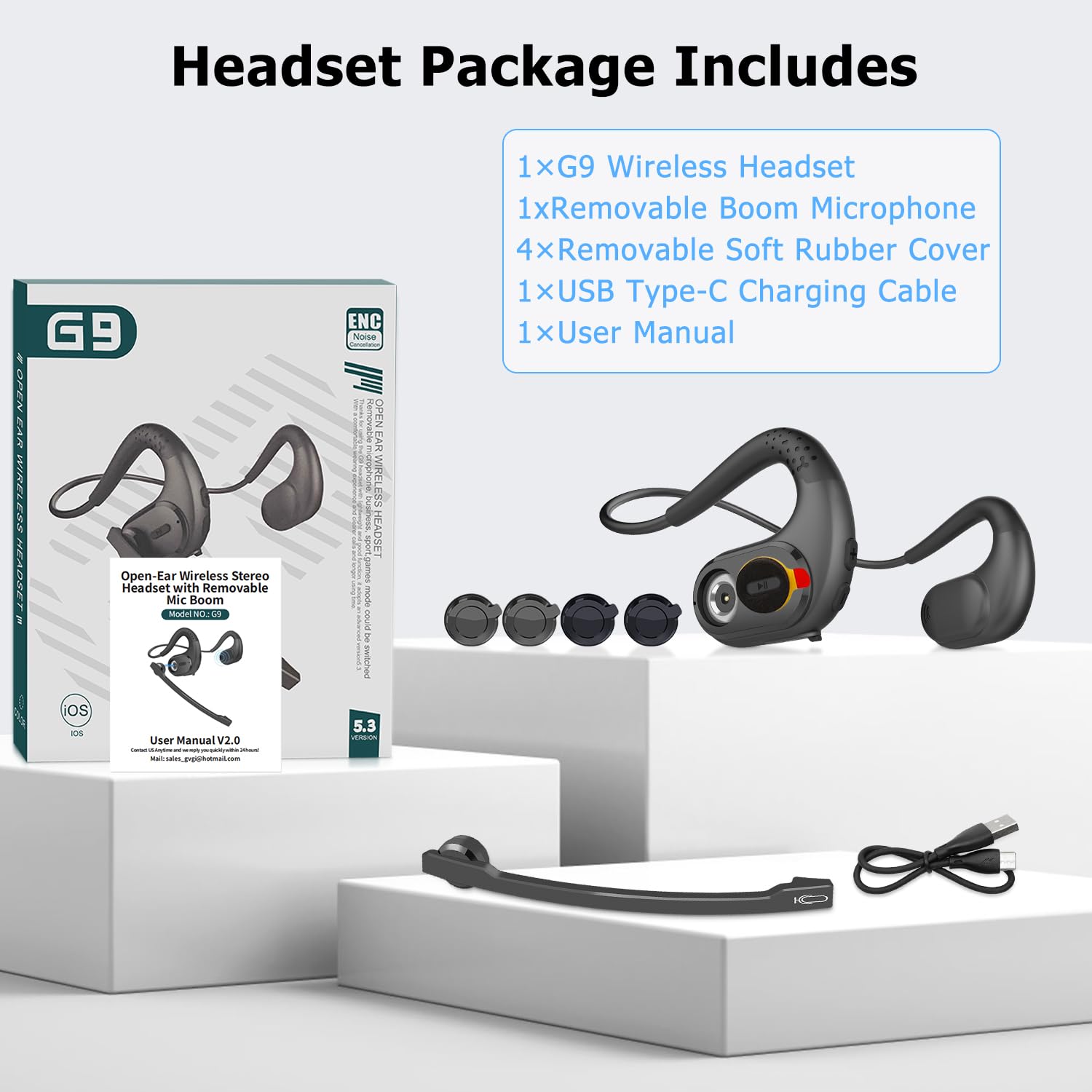 Friencity Open Ear Bluetooth Headset with Magnetic Boom Mic - Wireless Headphones for Phone Calls, PC, Laptop | DSP Noise Canceling Mic for Office Meetings, Running, Cycling | 12H Battery Life - Lightweight & Comfortable Design for All-Day Use