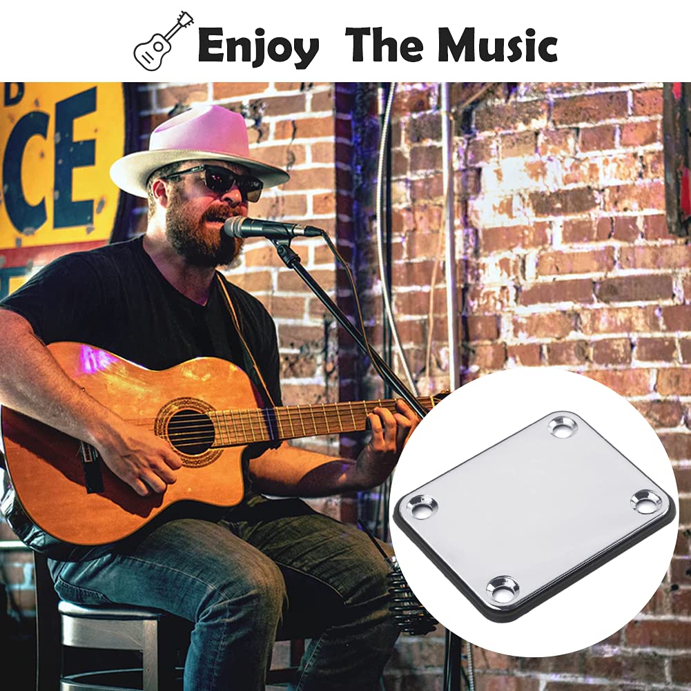 Electric Guitar Neck Plate 4-Hole with Screws - Silver Replacement Part for Fender Stratocaster & Bass Guitars | Perfect for DIY Repairs & Upgrades