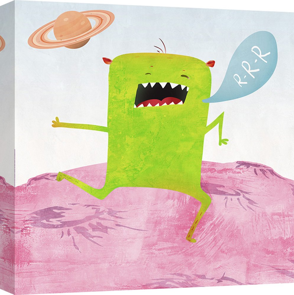 Skip Teller Alien Friend #1 Canvas Art Print - 50x50cm Modern Kids Room Decor - Vibrant Wall Art for Children's Bedrooms, Playrooms & Nursery Decor