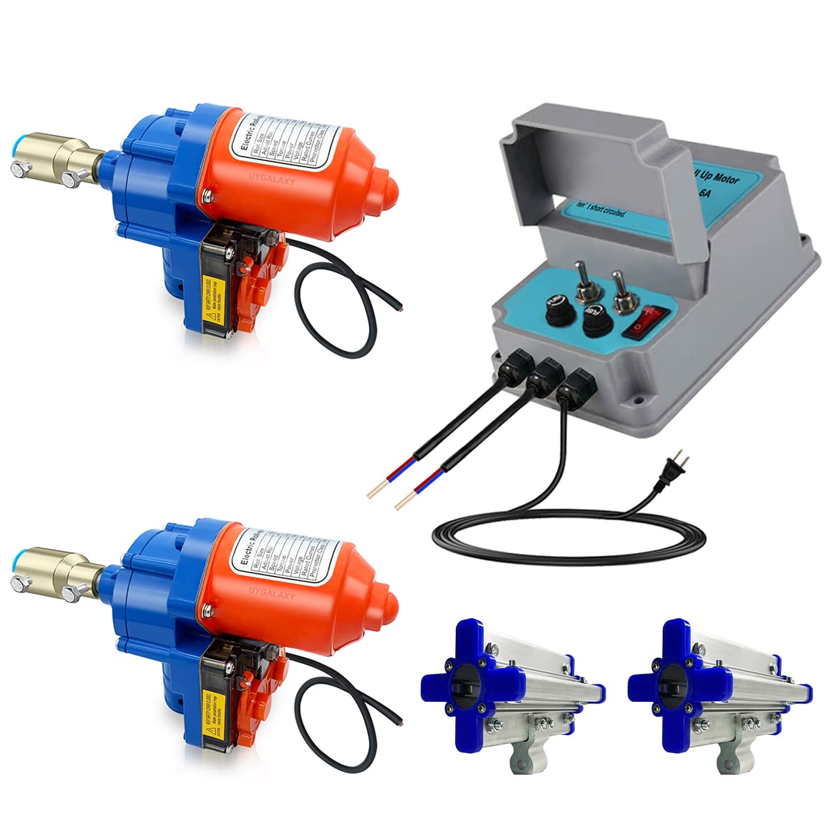 UYGALAXY Automatic Greenhouse Roll Up Motor with Limit Switch & Creeper (2 Pack) + Transformer Controller (AC220V to DC24V) - for Chicken Coop, Greenhouse Ventilation System - Perfect for Automatic Temperature Control & Air Circulation in Poultry Farms, Hydroponic Gardens & Commercial Greenhouses