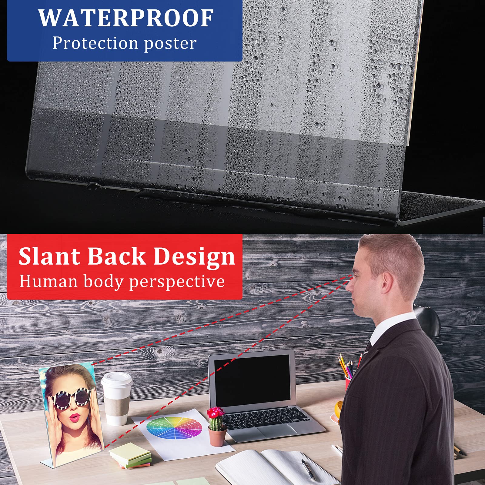20 Pack 4x6 Inch Clear Acrylic Tabletop Sign Holders - Slanted Menu & Flyer Display Stand for Restaurants, Hotels, Stores & Office Use - Perfect for Tabletop Menus, Promotions & Information Displays