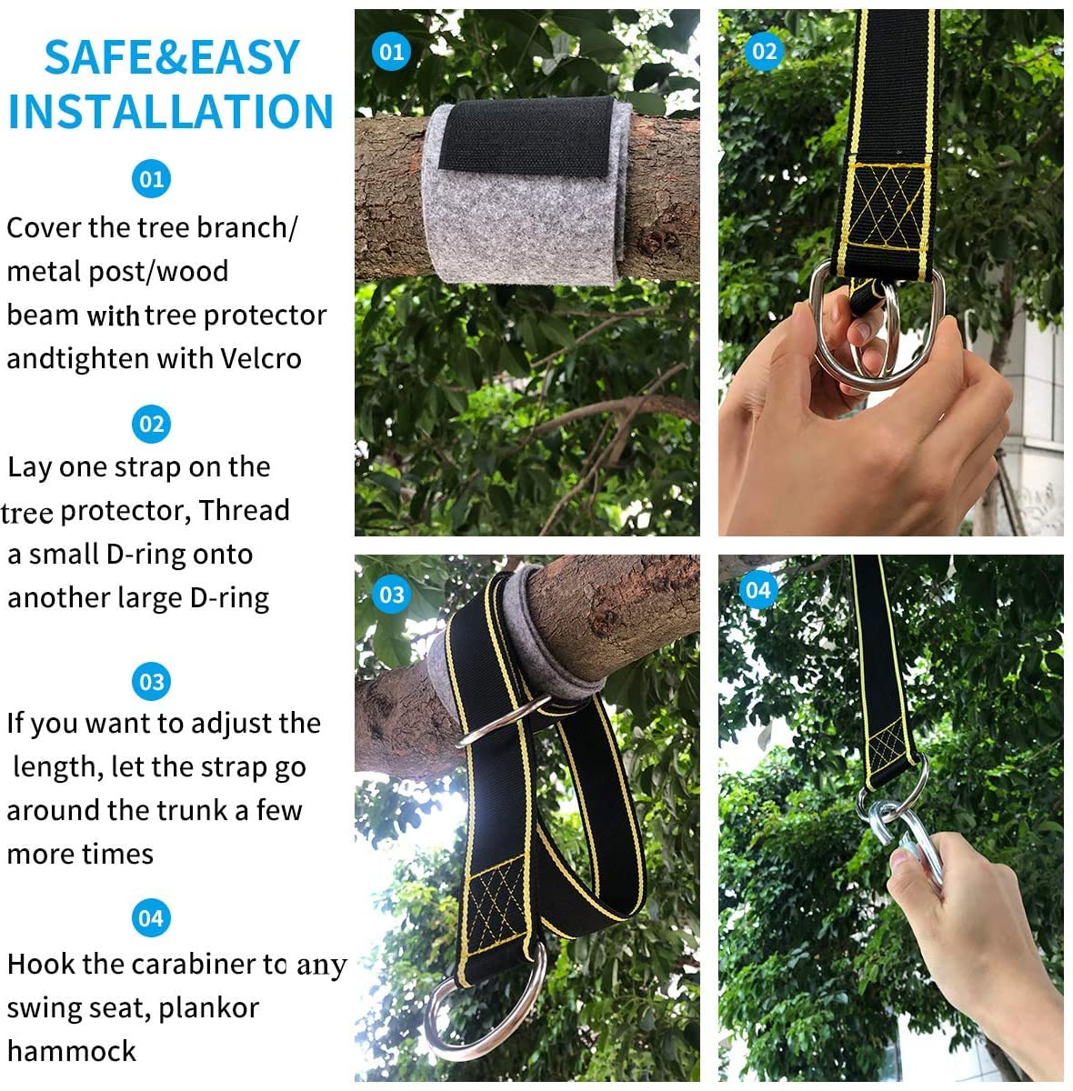 Heavy Duty Tree Swing Hanging Straps Kit - 2800 lbs Weight Capacity (SGS Certified), 5ft x 2 Hammock Straps with 2 Locking Carabiners & Tree Protectors, Durable Polyester Straps for Backyard, Camping, Parks - Perfect for Hammocks, Swings & Outdoor Relaxation