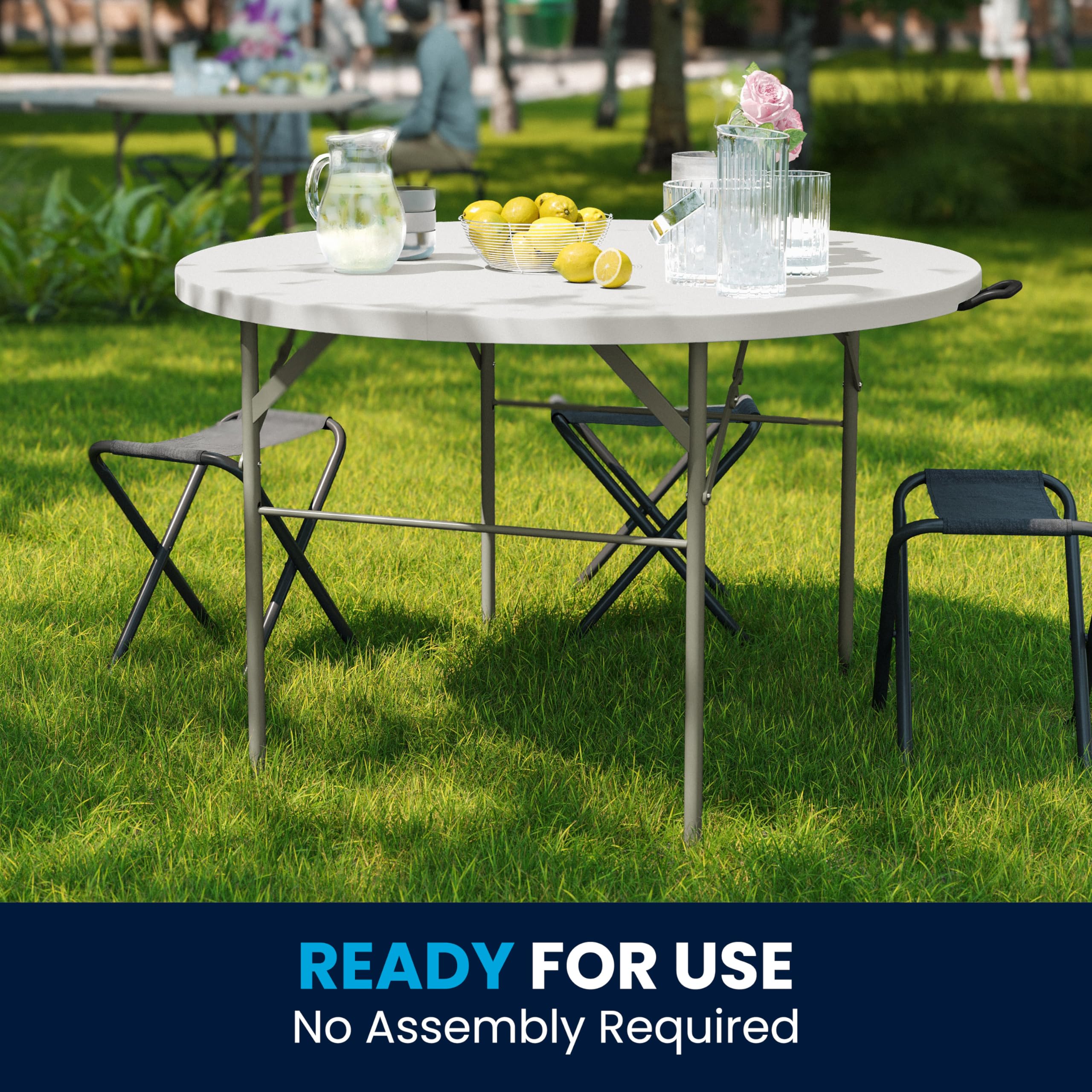 Flash Furniture Freeman 4-Foot Round Plastic Folding Table with Carrying Handle - Lightweight Bi-Fold Portable Banquet Table for Parties, Events, Picnics & Camping - Indoor/Outdoor Use - White