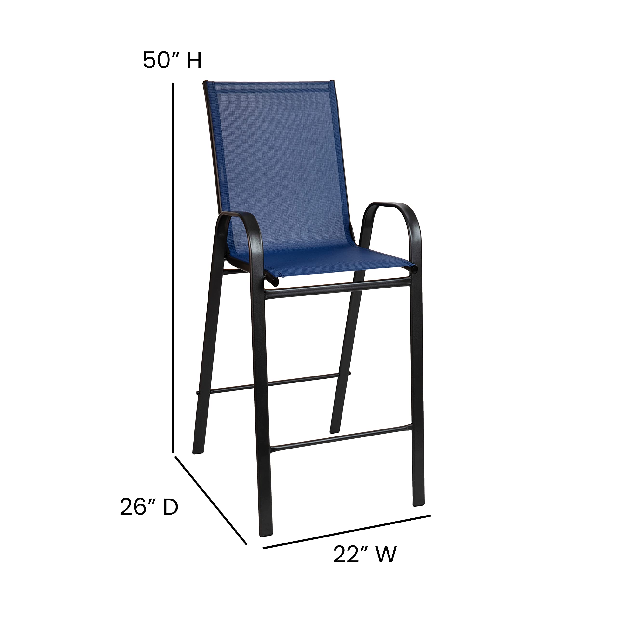Flash Furniture Brazos 5-Piece Bar Table Set with Glass Top & 4 Navy Patio Bar Stools - Outdoor Dining Set for Patio, Deck, Backyard, and Poolside Entertaining