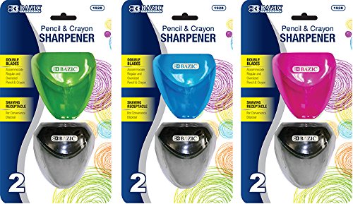 BAZIC Dual Blade Pencil Sharpener with Triangle Receptacle - 2 Pack (Case of 24) - Perfect for School, Office & Art Supplies Organization