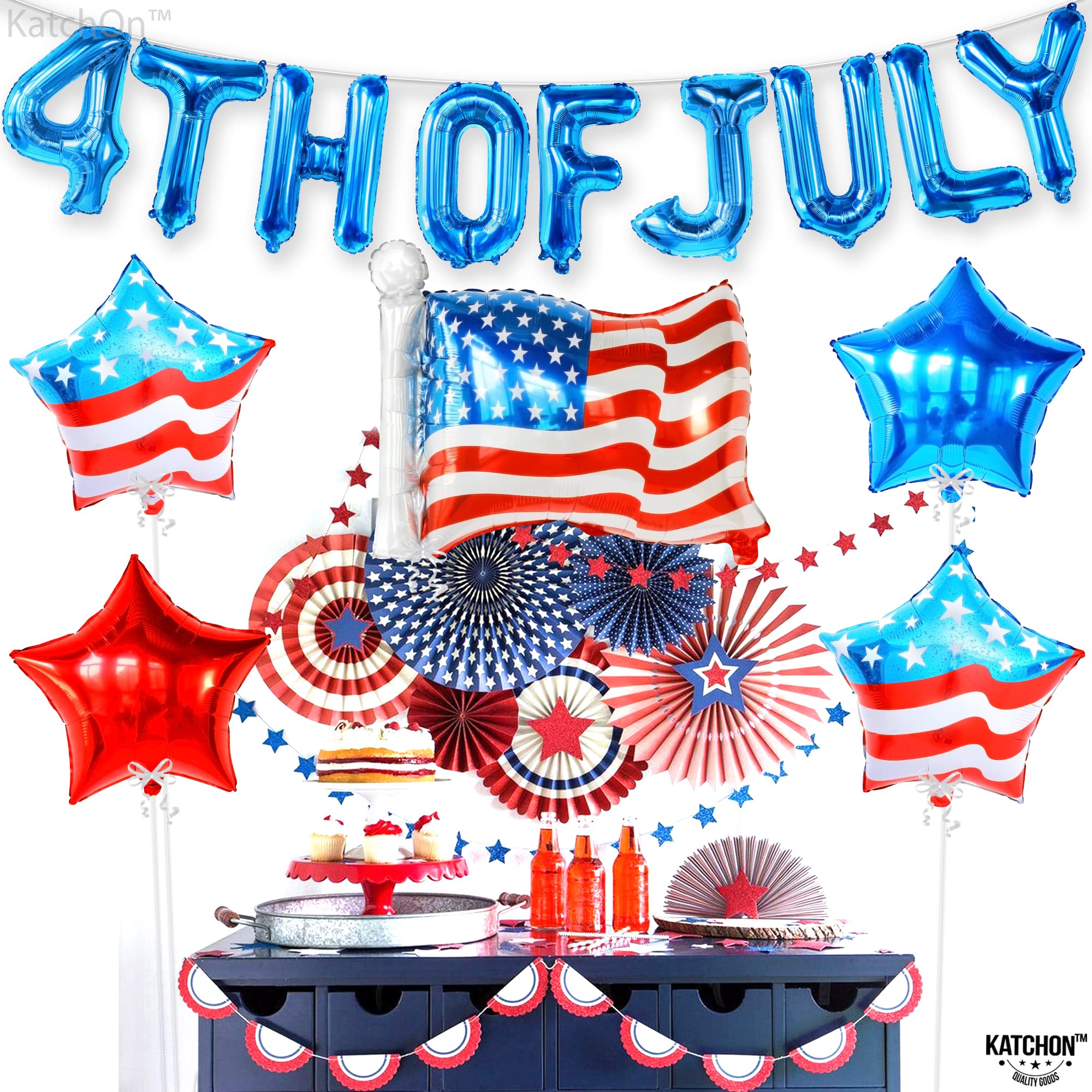KatchOn 26 Inch 4th of July Balloons Decorations - Patriotic American Flag & Star Balloons for Independence Day Party Supplies | USA-Themed Party Decor | Perfect for Backyard BBQs, Parades & Patriotic Celebrations