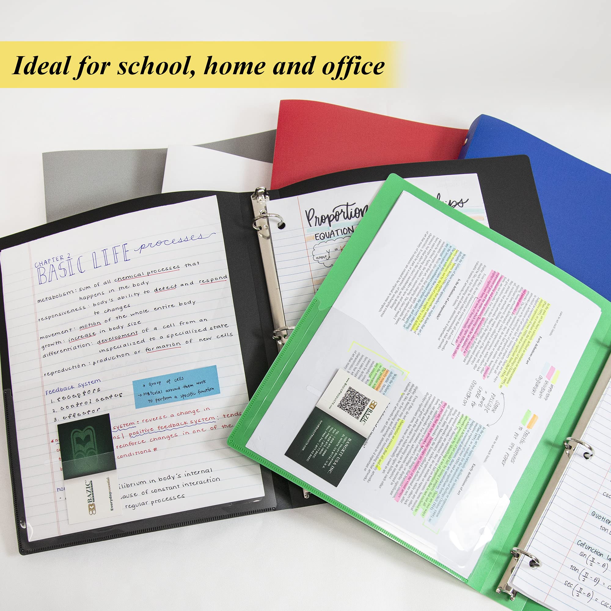 BAZIC 1 Inch Matte Color 3-Ring Binder with Pocket - 48 Pack for School, Office & Home Organization | Durable Poly Binders for Students, Teachers & Professionals (3132-48)