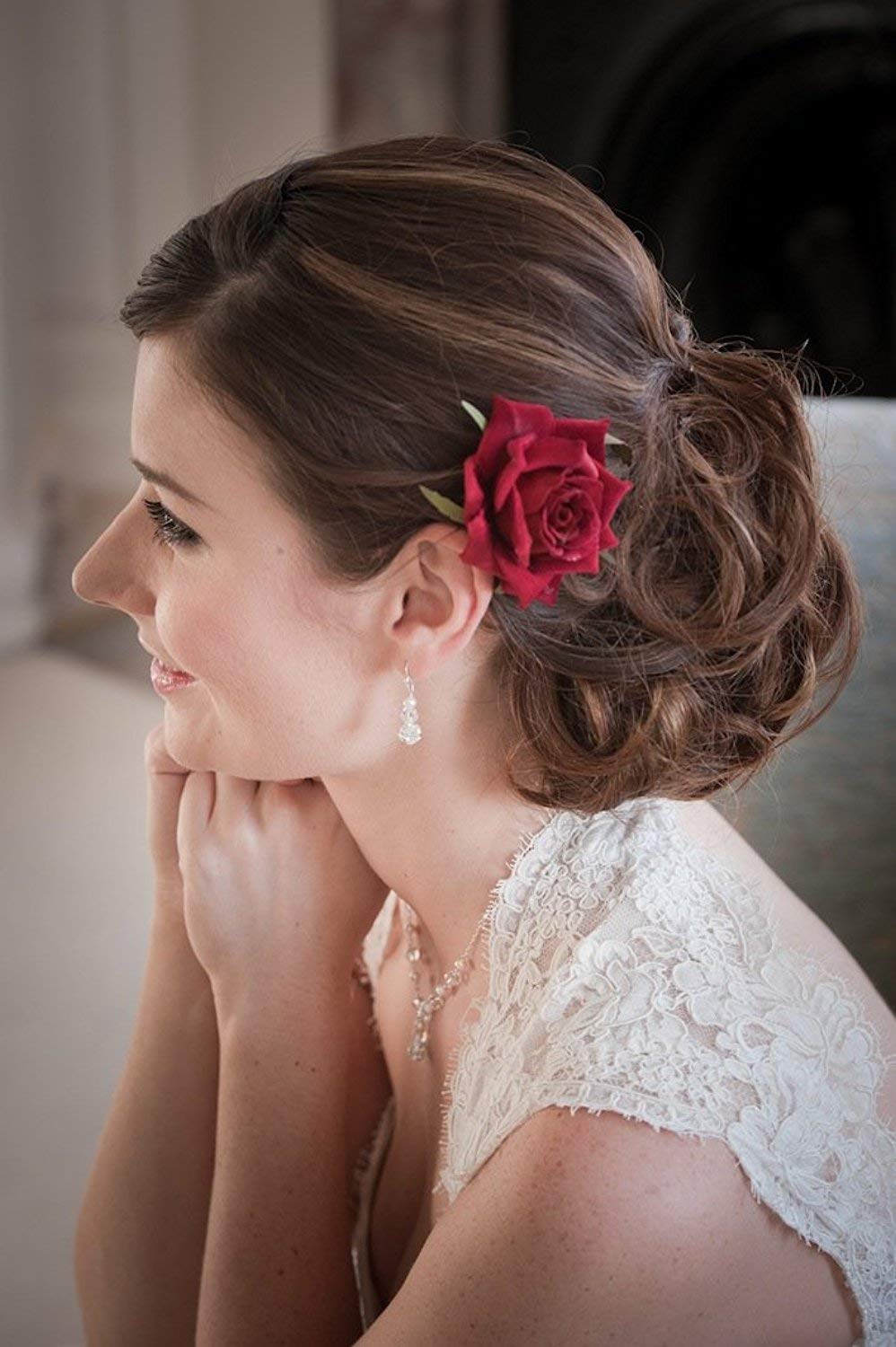 AAINAA Artificial Rose Hair Clip - Red Juda Pin Bridal Side Hair Clips for Women & Girls | Perfect for Weddings, Prom, Parties & Everyday Wear