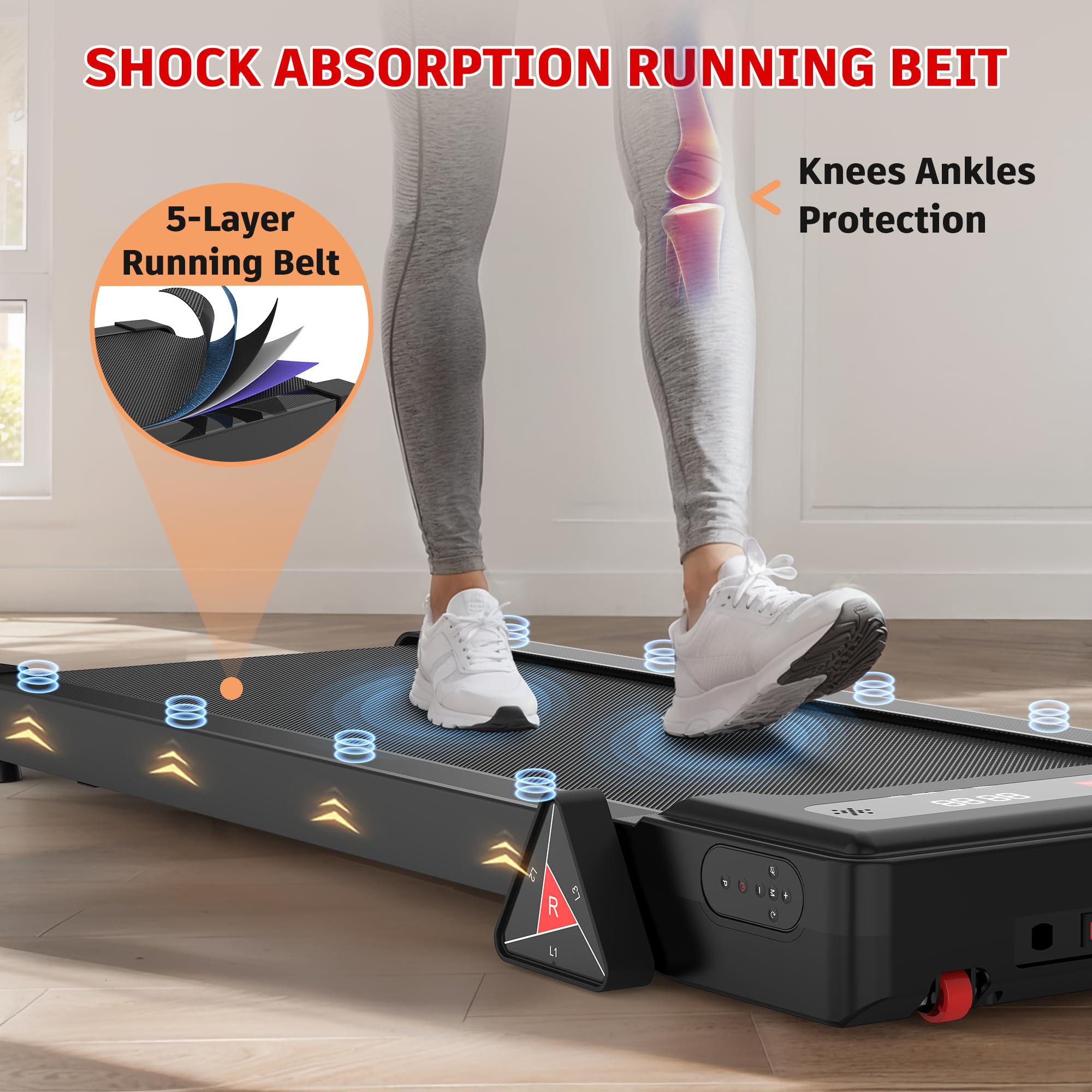 Under Desk Treadmill with Incline - 2.5HP Quiet Walking Pad with Shock Absorption, LED Display & Remote Control - Portable Treadmill for Home Office Workouts, Walking While Working, Small Space Exercise