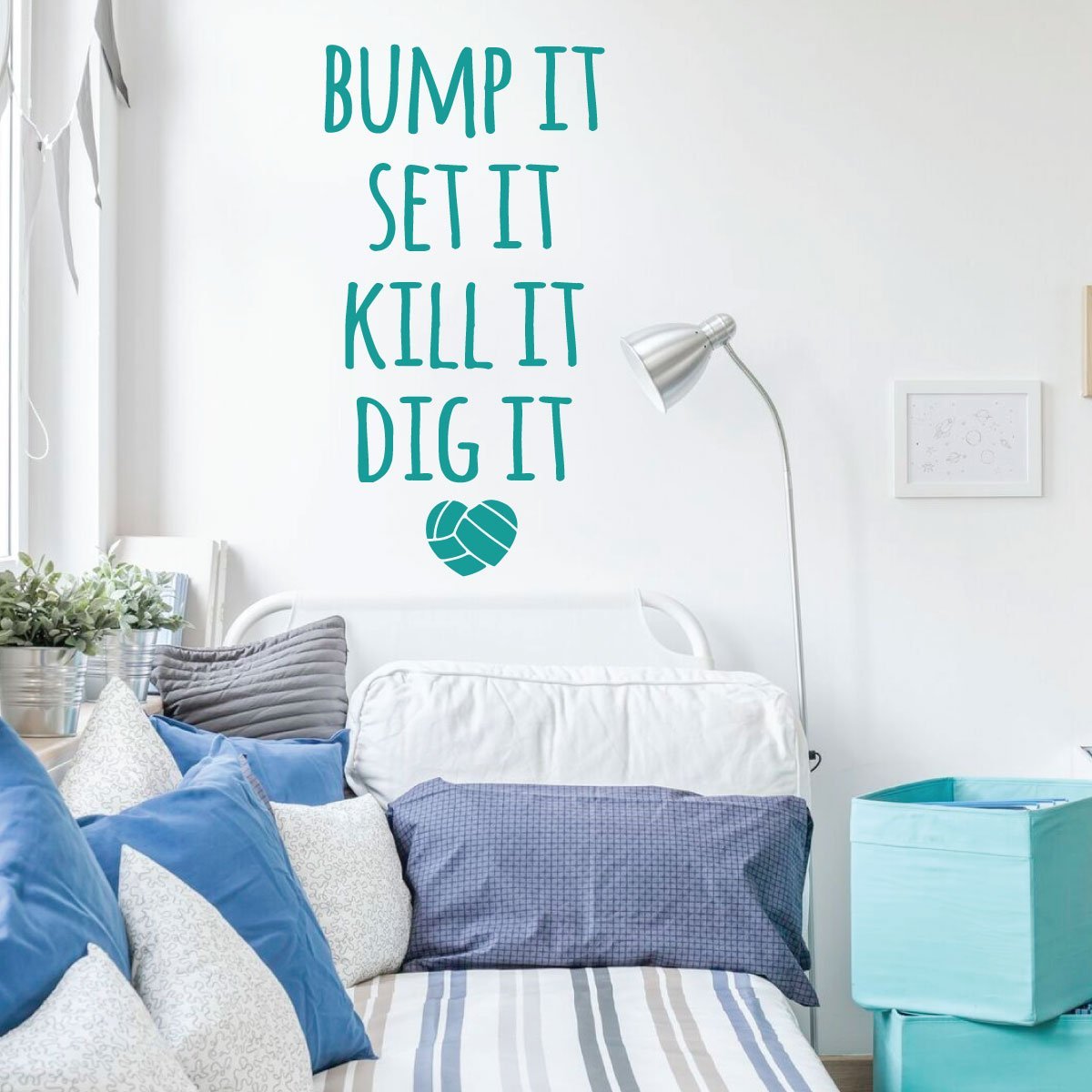 Volleyball Wall Decal - Bump It Set It - Premium Vinyl Sports Art for Bedroom, Playroom & Gym - Perfect for Volleyball Players & Fans Home Decor
