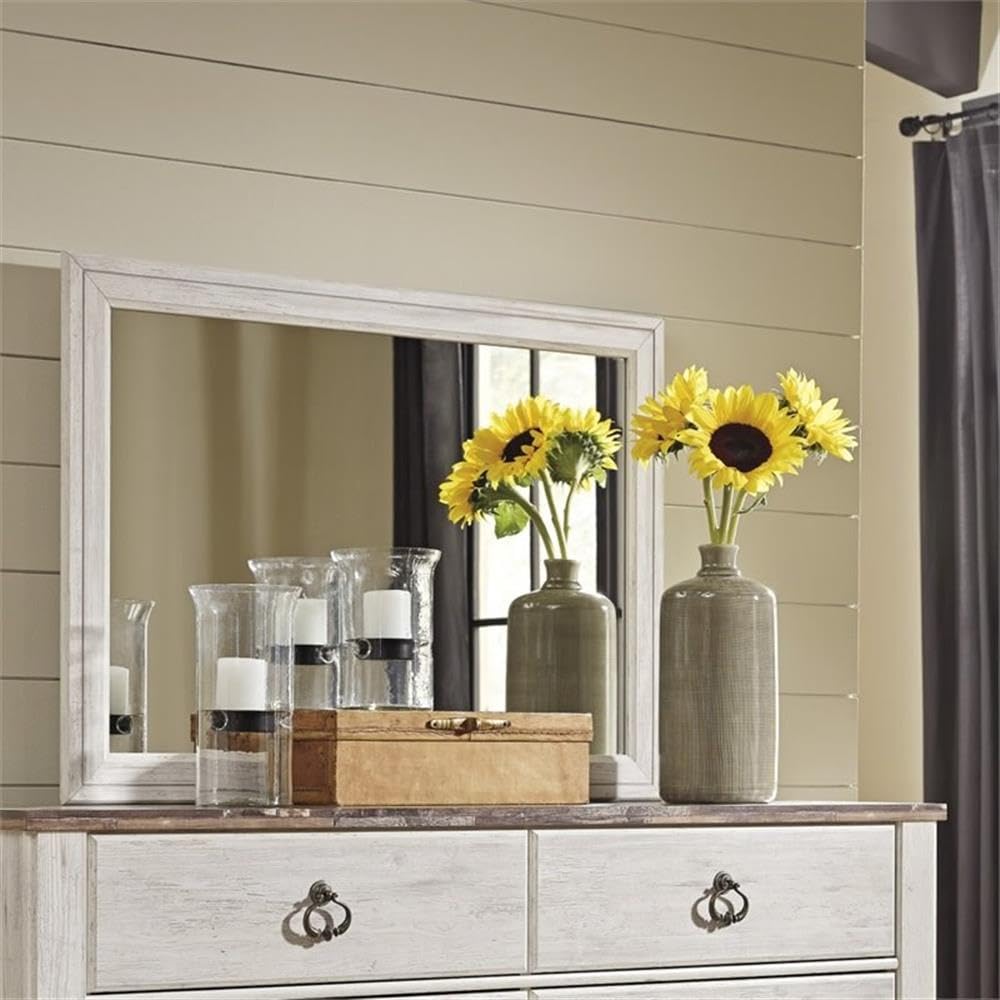 Ashley Furniture Willowton White Wash Engineered Wood Bedroom Mirror - Full-Length Wall Mirror for Bedroom, Dresser & Vanity Decor