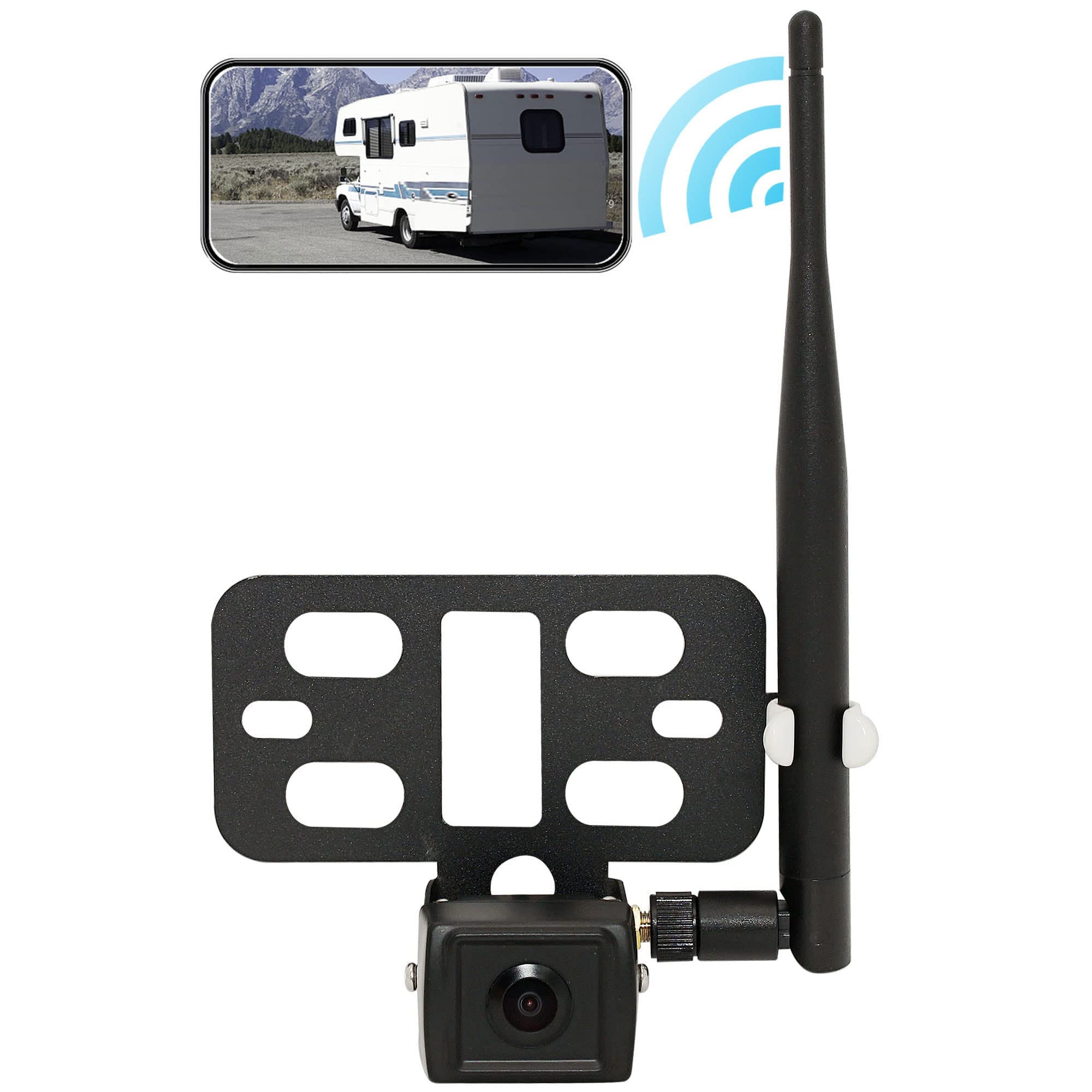 EWAY WiFi Wireless RV Backup Camera - Smart Reverse Rear View Camera for iOS & Android, Compatible with RV, Camper, 5th Wheel, Motorhome - Easy Surface Mount with Night Vision (Black) | Perfect for Safe Parking & Hitching in Low Light Conditions