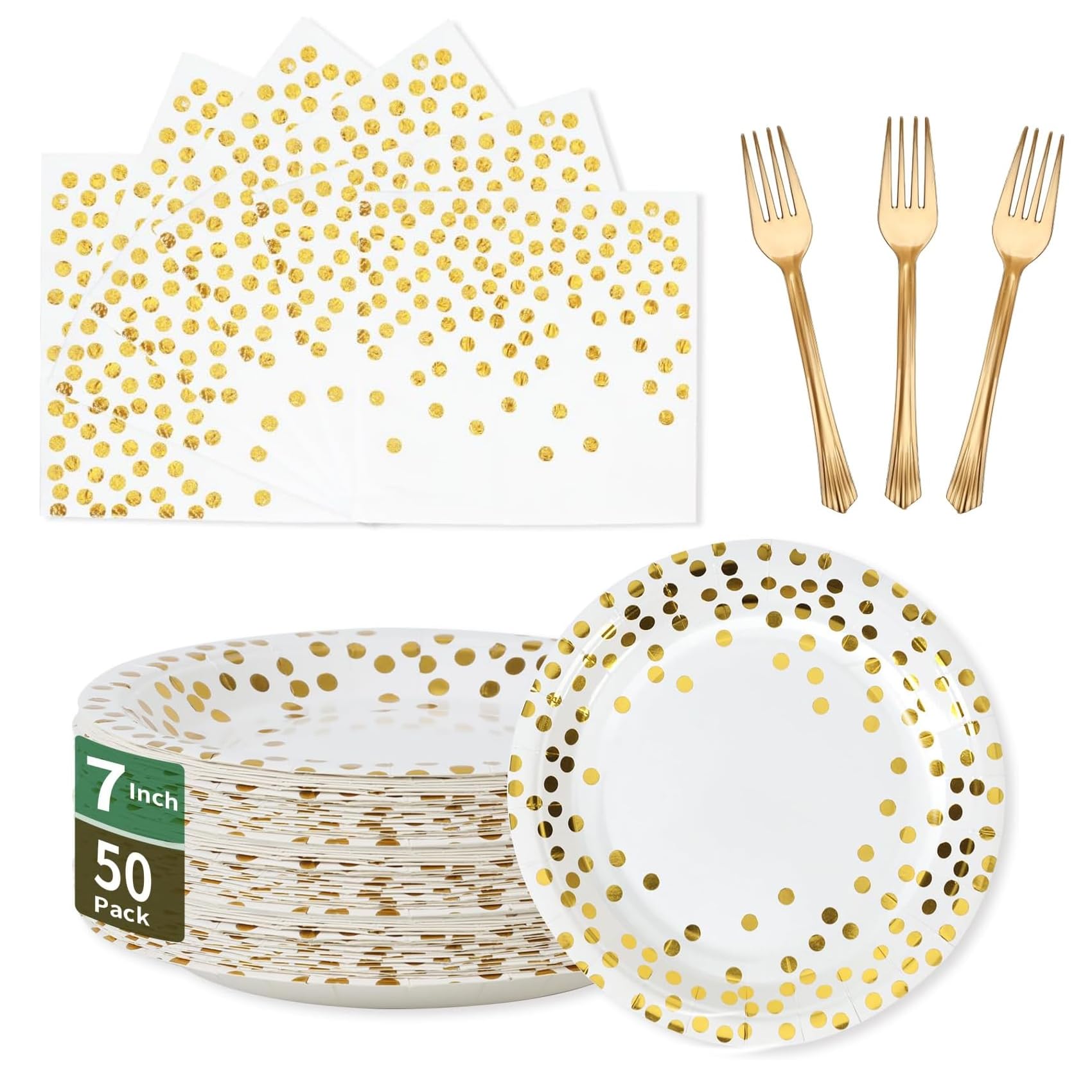 Premium White & Gold Disposable Party Tableware Set - 50 x 7