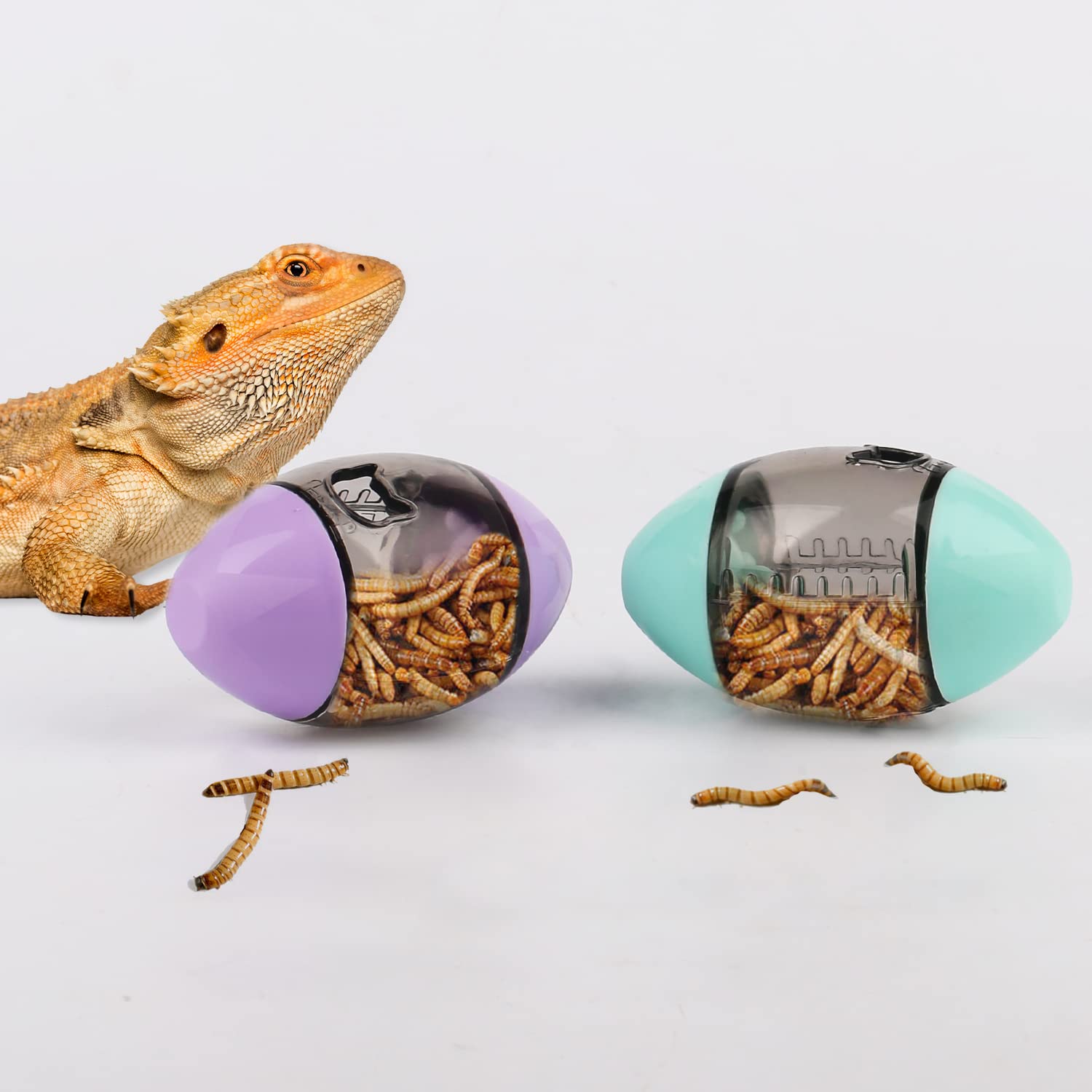 Bearded Dragon Toy Set - Reptile Enrichment & Feeding Toys for Lizards, Geckos & Small Reptiles (Green, Purple) - Stimulate Natural Hunting Instincts & Cage Entertainment