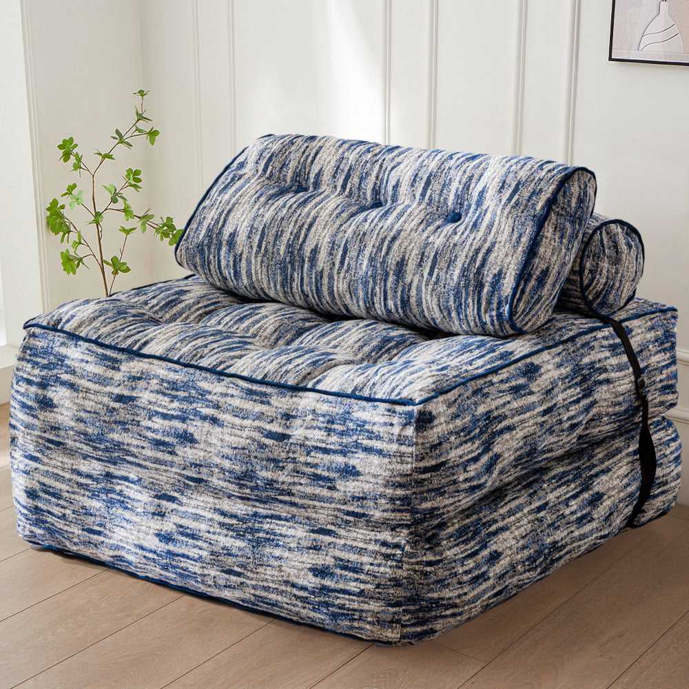 MAXYOYO Folding Sofa Bed - Convertible Sleeper Chair with Pillow, Soft Fold Out Guest Bed in Mix Blue | Perfect for Small Spaces, Living Rooms & Apartments