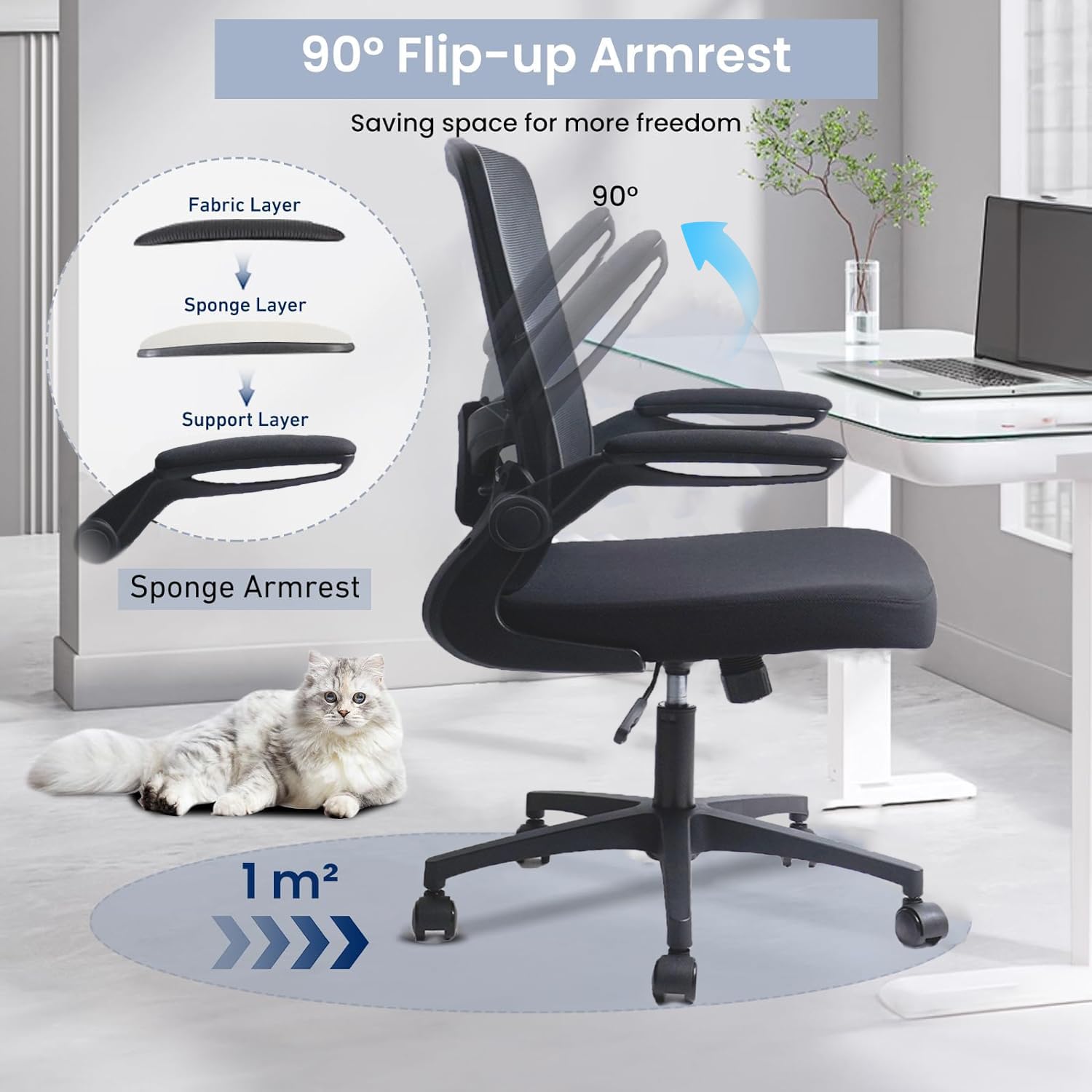Ergonomic Mesh Office Chair with Wheels - Adjustable Height, Swivel & Lumbar Support - Flip-Up Armrests - Home & Office Desk Chair (Set of 2) - Perfect for Long Work Hours, Gaming & Remote Workspaces