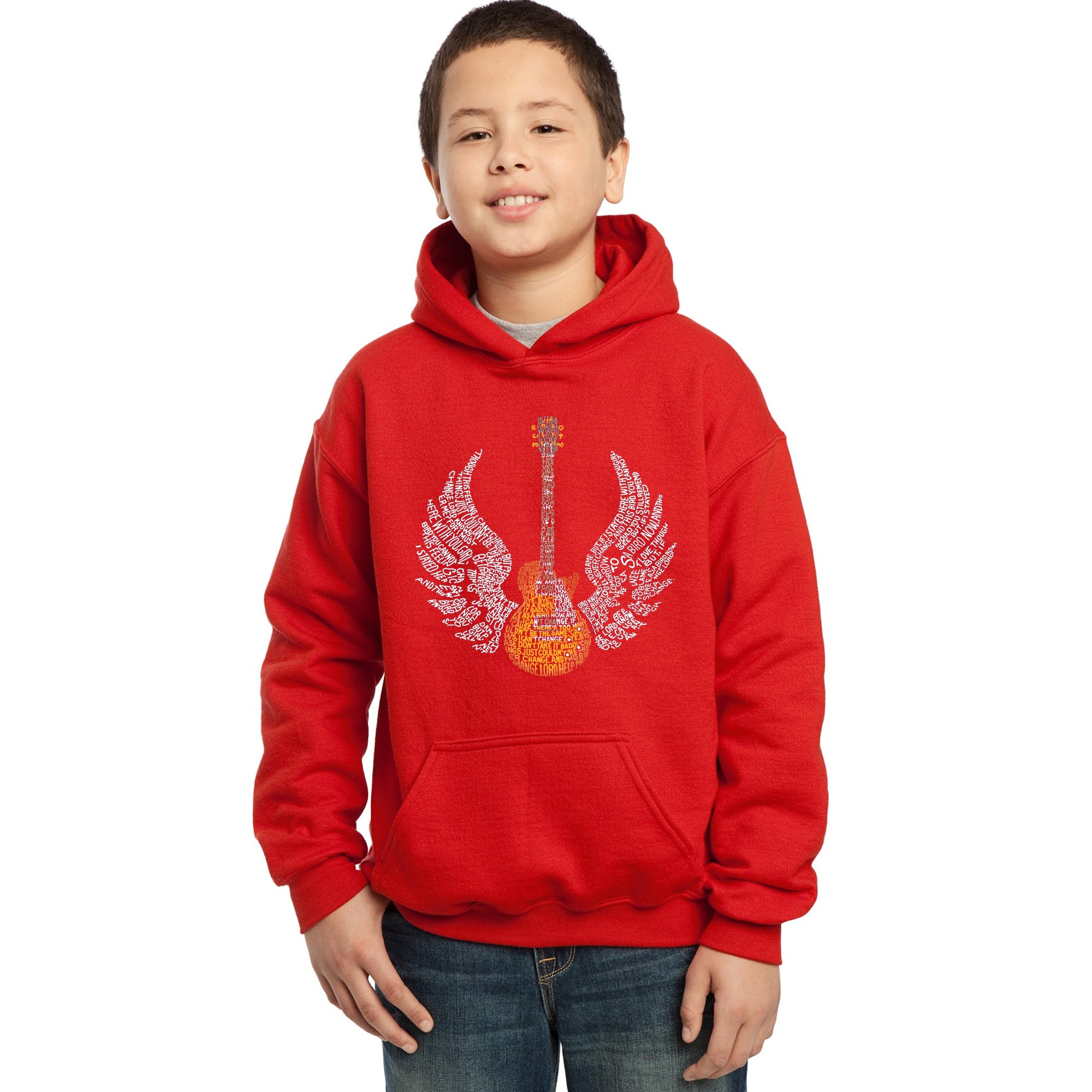 LA POP ART Boys' Word Art Hooded Sweatshirt - Freebird Lyrics Graphic Pullover | Cool Casual Streetwear for Teens | Perfect for Concerts, School & Everyday Wear
