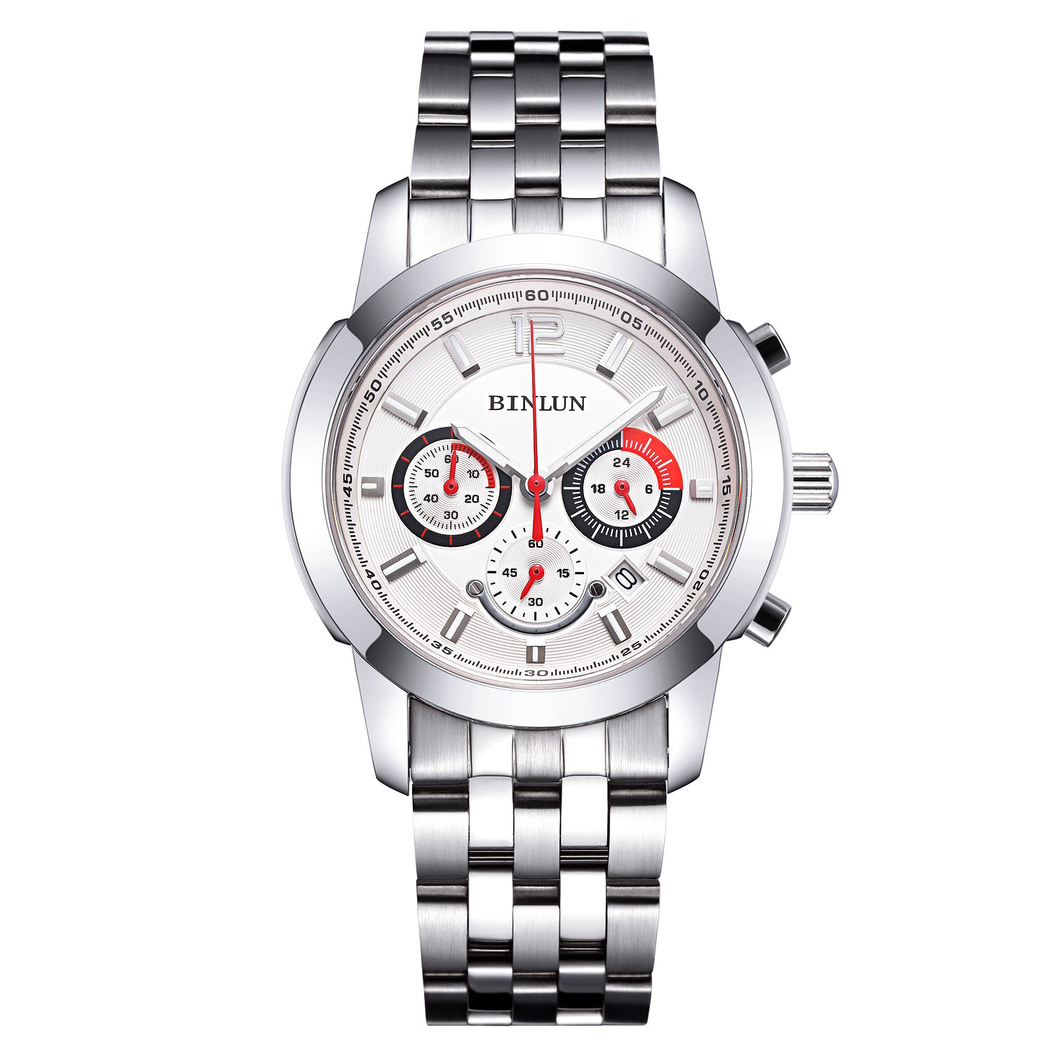 BINLUN Men's Waterproof Stainless Steel Quartz Watch - Luminous Chronograph Dress Wristwatch with Date Display | Perfect for Business, Formal Events & Everyday Wear