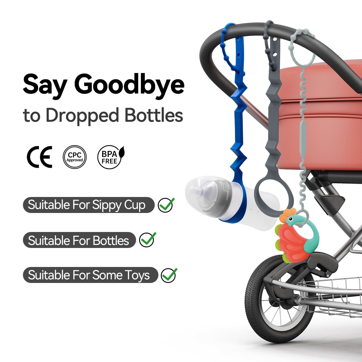**Baby Sippy Cup Holder Strap - Food-Grade Silicone Bottle Leash for High Chairs, Strollers, Car Seats & Cribs - Secure & Durable for Toddlers (Blue, Dark Gray, Gray) - Perfect for Travel, Feeding & On-the-Go Convenience**