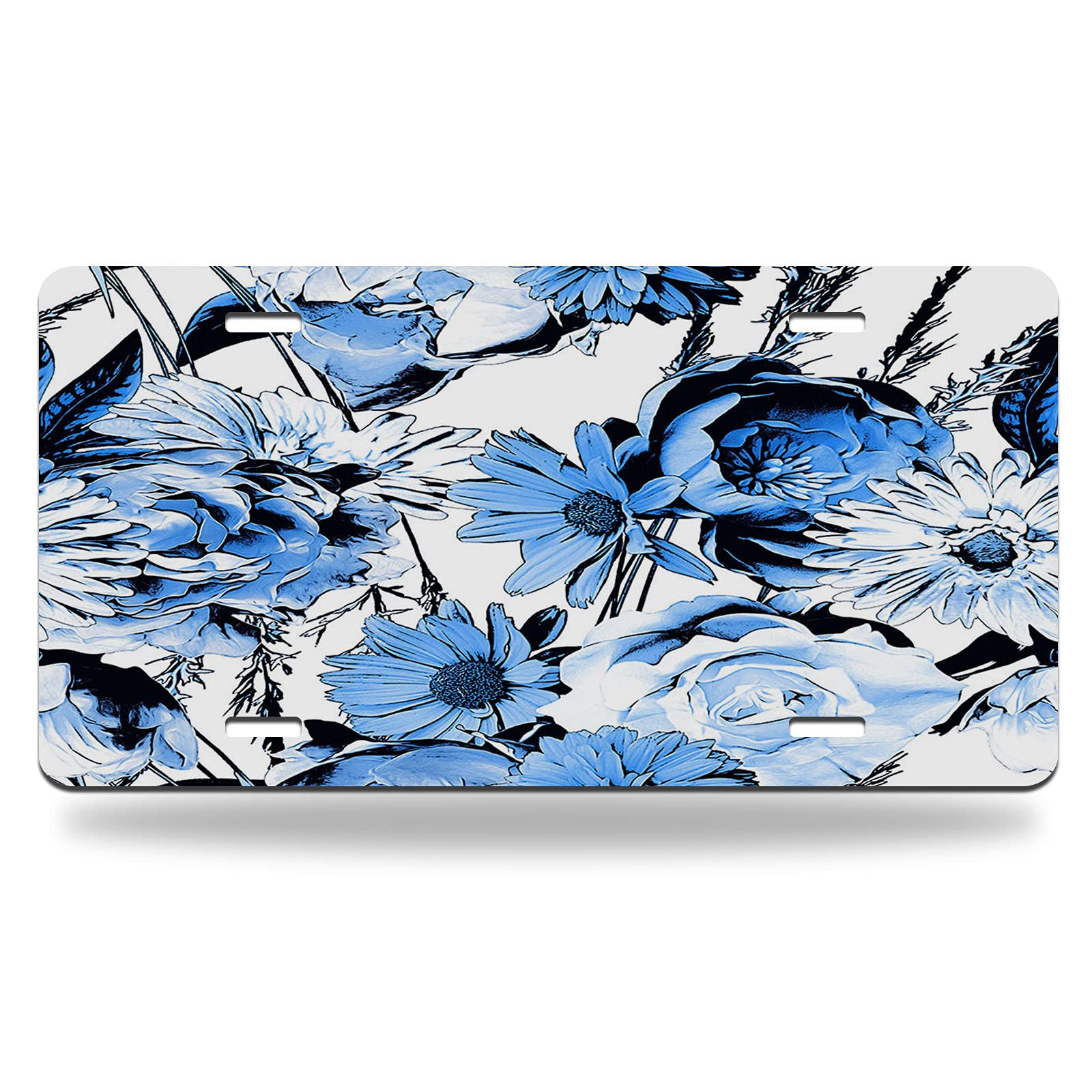 Vintage Blue Roses Watercolor Floral Metal License Plate - 12x6 Inch Custom Vanity Car Tag for Men & Women - Perfect for Front Bumper Decoration, Gift Idea, and Vintage Car Accessories
