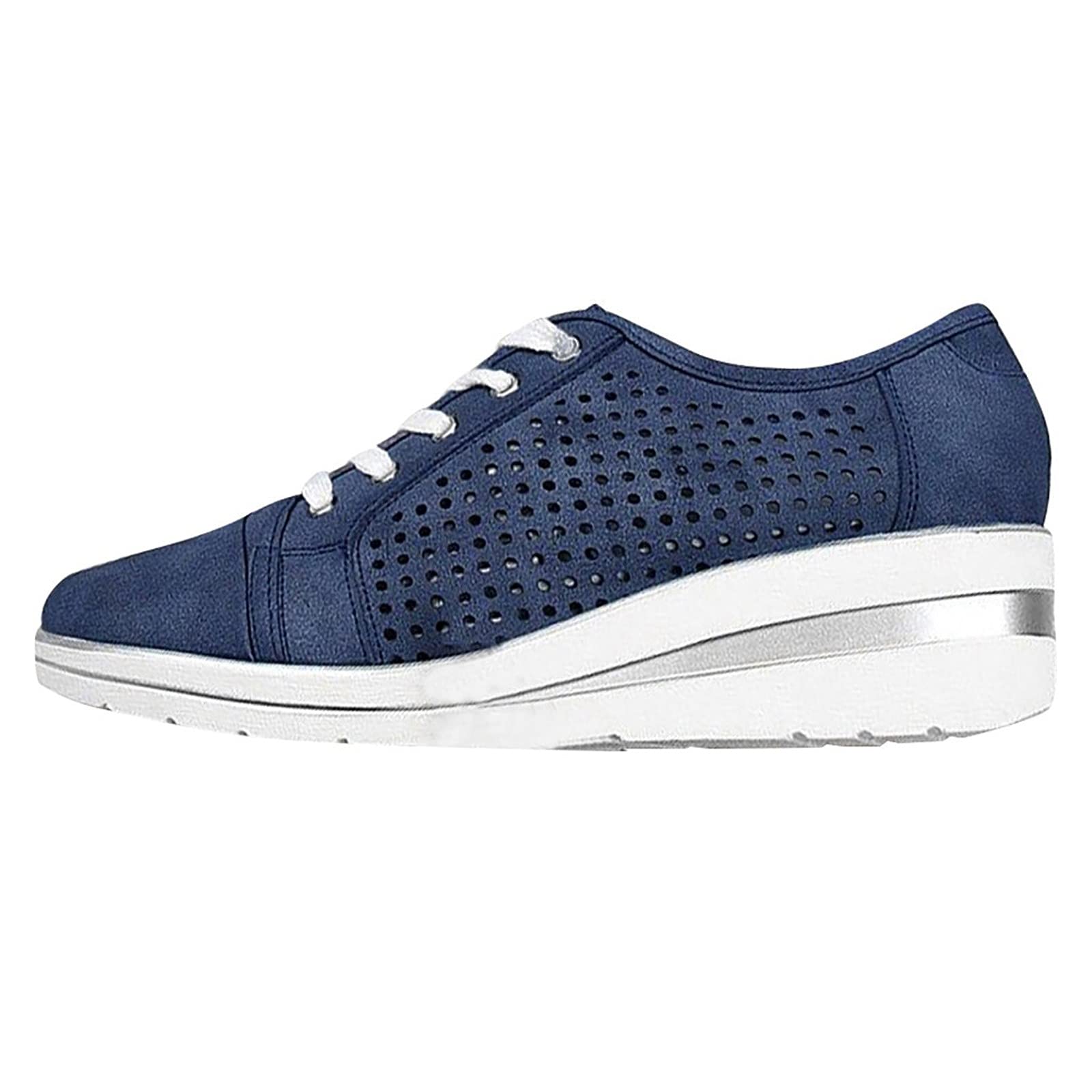 Breathable Women's Lace-up Casual Shoes with Hollow Design & Mid Heel - Comfortable Walking Shoes for Work, Travel & Daily Wear - Size 15 Available