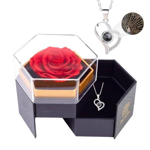 Six Preserved Roses Gifts Box with I Love You Heart Necklack