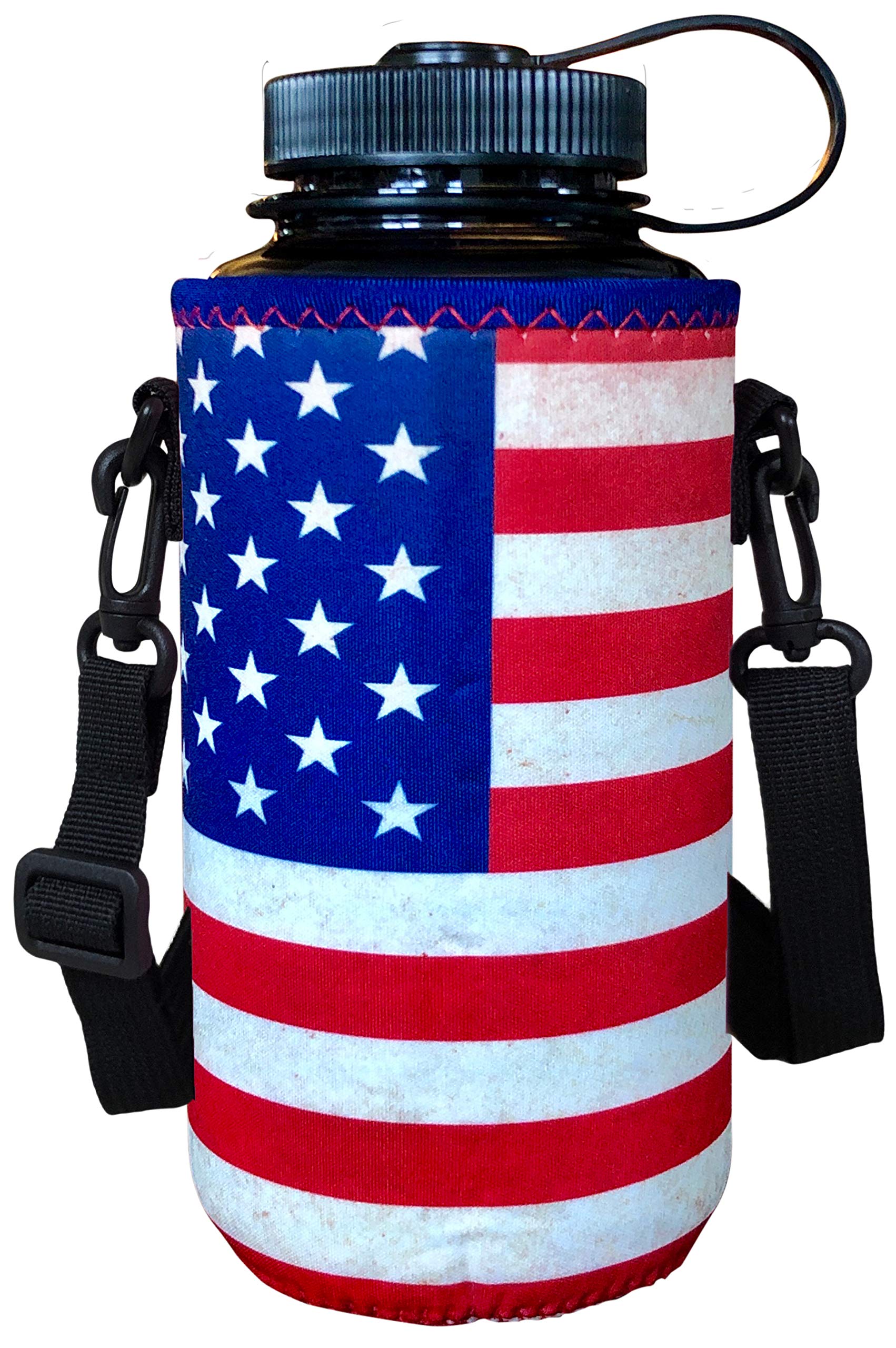 Koverz XL 32-40oz Water Bottle Carrier with Strap - Vintage American Flag for Hiking & Gym