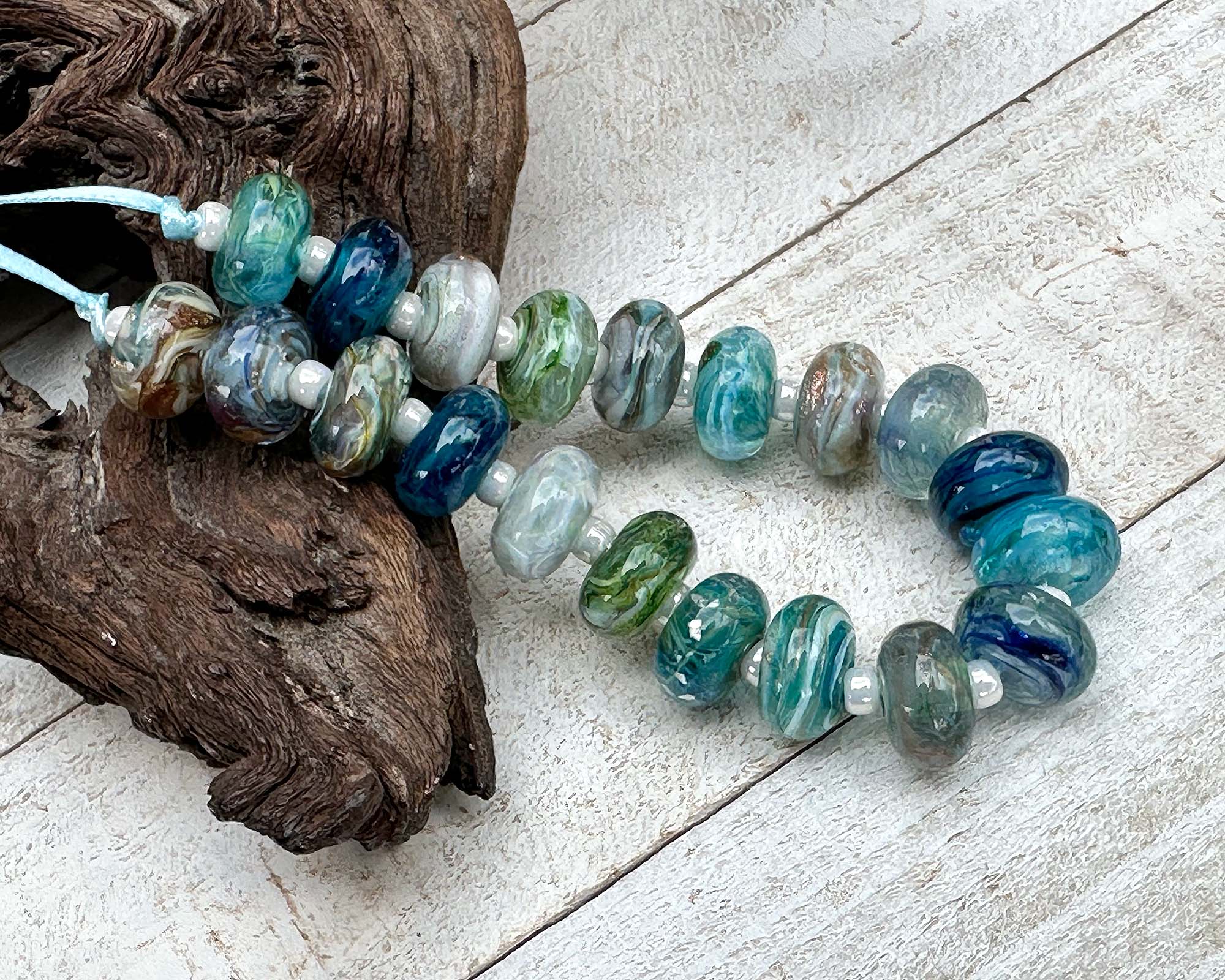 20pcs Serenity Blue Sea Glass Lampwork Beads Set for Jewelry Making, DIY Crafts, Bracelets & Necklaces - Handmade Artisan Glass Beads for Beach Wedding Decor & Boho Style Accessories