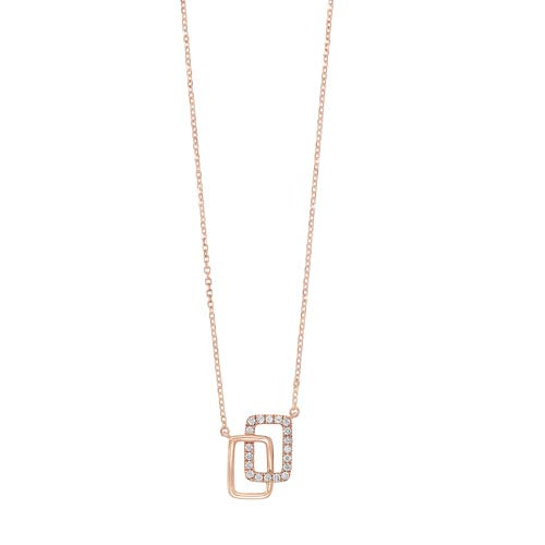 14K Yellow Gold Diamond Double Eternity Rectangle Pendant Necklace (0.08ctw) - Elegant Jewelry Gift for Women, Perfect for Anniversaries, Weddings & Special Occasions