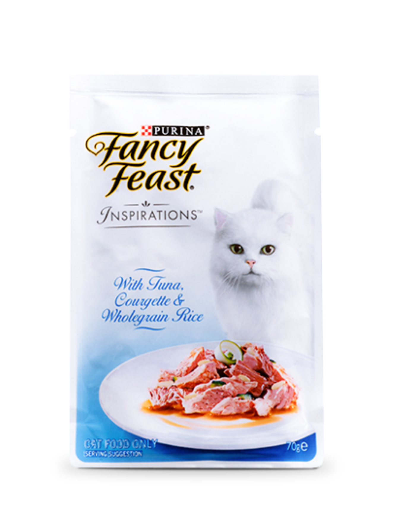 Fancy Feast Inspirations Tuna, Zucchini & Whole Grain Rice Wet Cat Food Pouch - 70g Grain-Free Recipe for Adult Cats | Perfect for Mealtime, Travel & On-the-Go Feeding