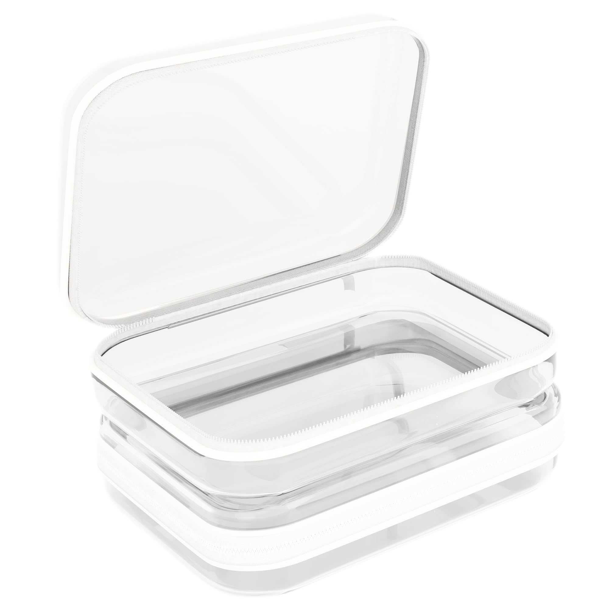 Clear Stackable Storage Bins with Zipper | Hard Shell Organizer for Toys, Travel & Home | TSA Approved Toiletry Bag for Playroom, Bathroom & Airplane Carry-On