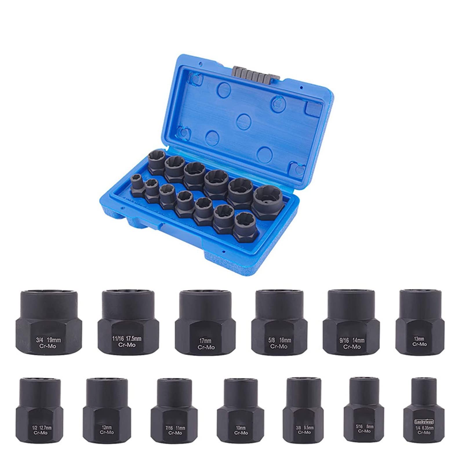 MGRAS 13-Piece Impact Damaged Bolt Nut Screw Remover Extractor Socket Tool Kit - 3/8