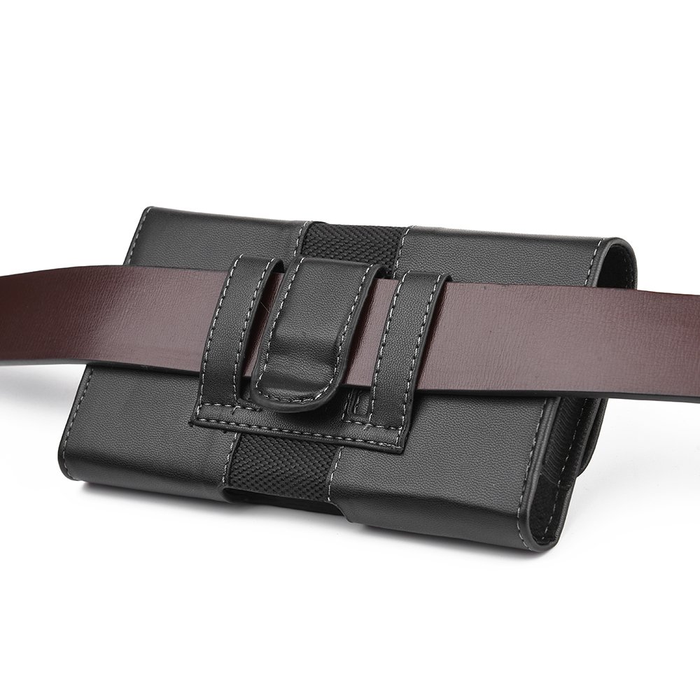 Premium Black Pebbled Leather Horizontal Clip Holster Case for iPhone 16 Pro Max/16 Plus/15 Pro Max/15 Plus/14 Plus/14 Pro Max/13 Pro Max/12 Pro Max - Slim Protective Pouch with Belt Clip | Perfect for Work, Travel & Outdoor Activities