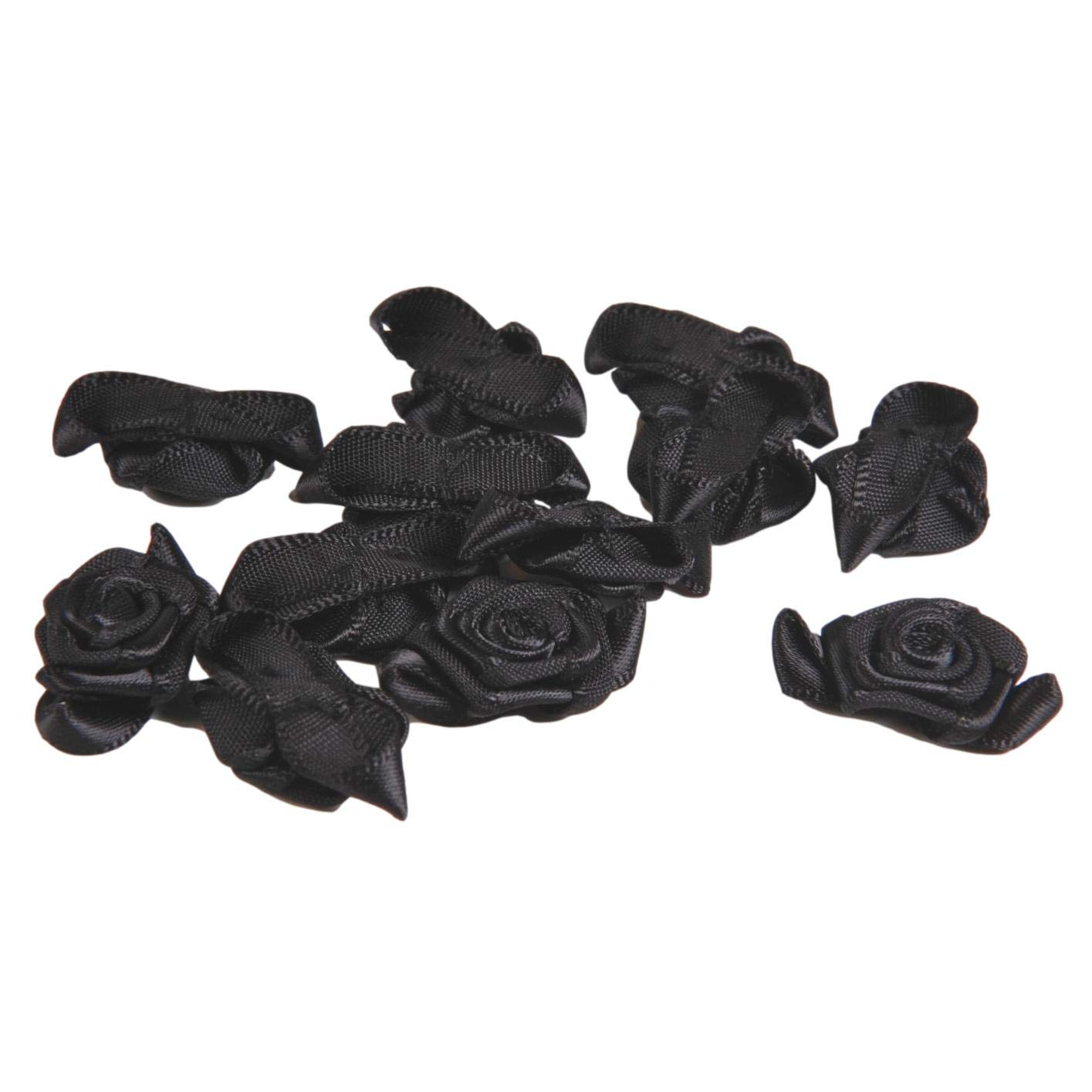 Porcelynne Delicate Vintage Black Satin Roses - 100pcs Bulk for DIY Lingerie, Headbands, Kids Crafts | Wedding Decor, Hair Accessories, Scrapbooking Supplies