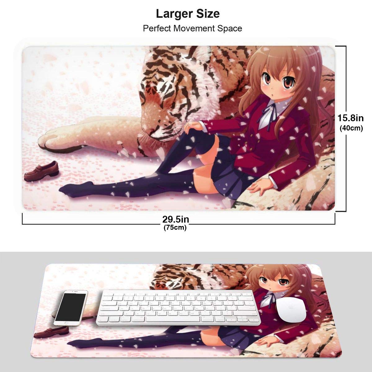 Toradora! Anime Gaming Mouse Pad - Large 15.8x29.5 Inch Non-Slip Rubber Base with Stitched Edges - Perfect for PC, Laptop & Office Desk Setup