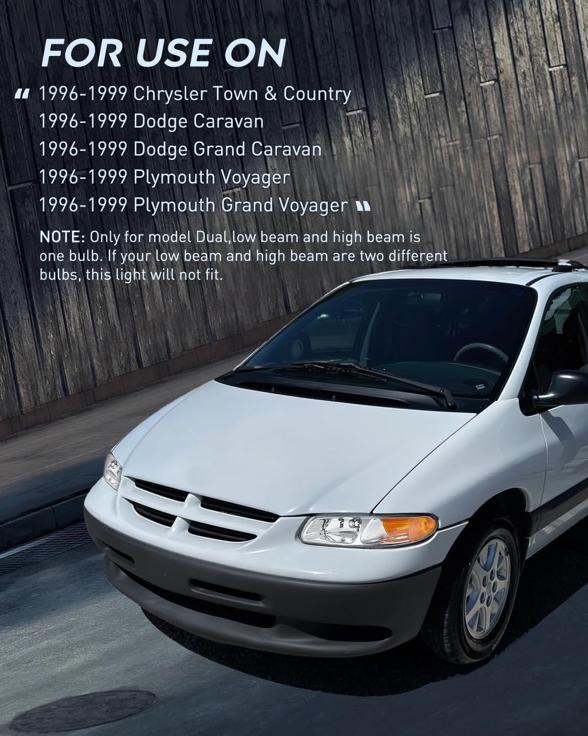 1996-1999 Chrysler Town & Country Dodge Grand Caravan Plymouth Grand Voyager Headlight Assembly - Chrome Case with Amber Reflector - Replacement for Foggy/Broken Lights - Perfect for Night Driving & Vehicle Restoration
