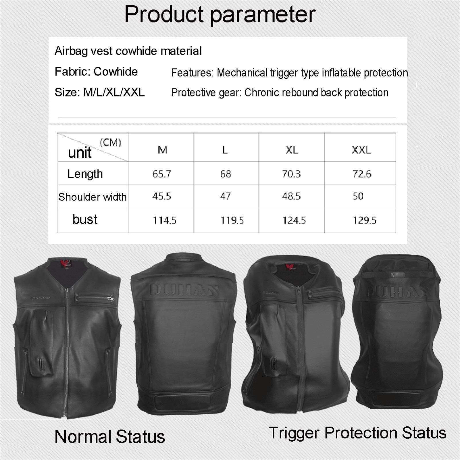 Black Leather Motorcycle Airbag Vest - Durable Cowhide for Outdoor Riding