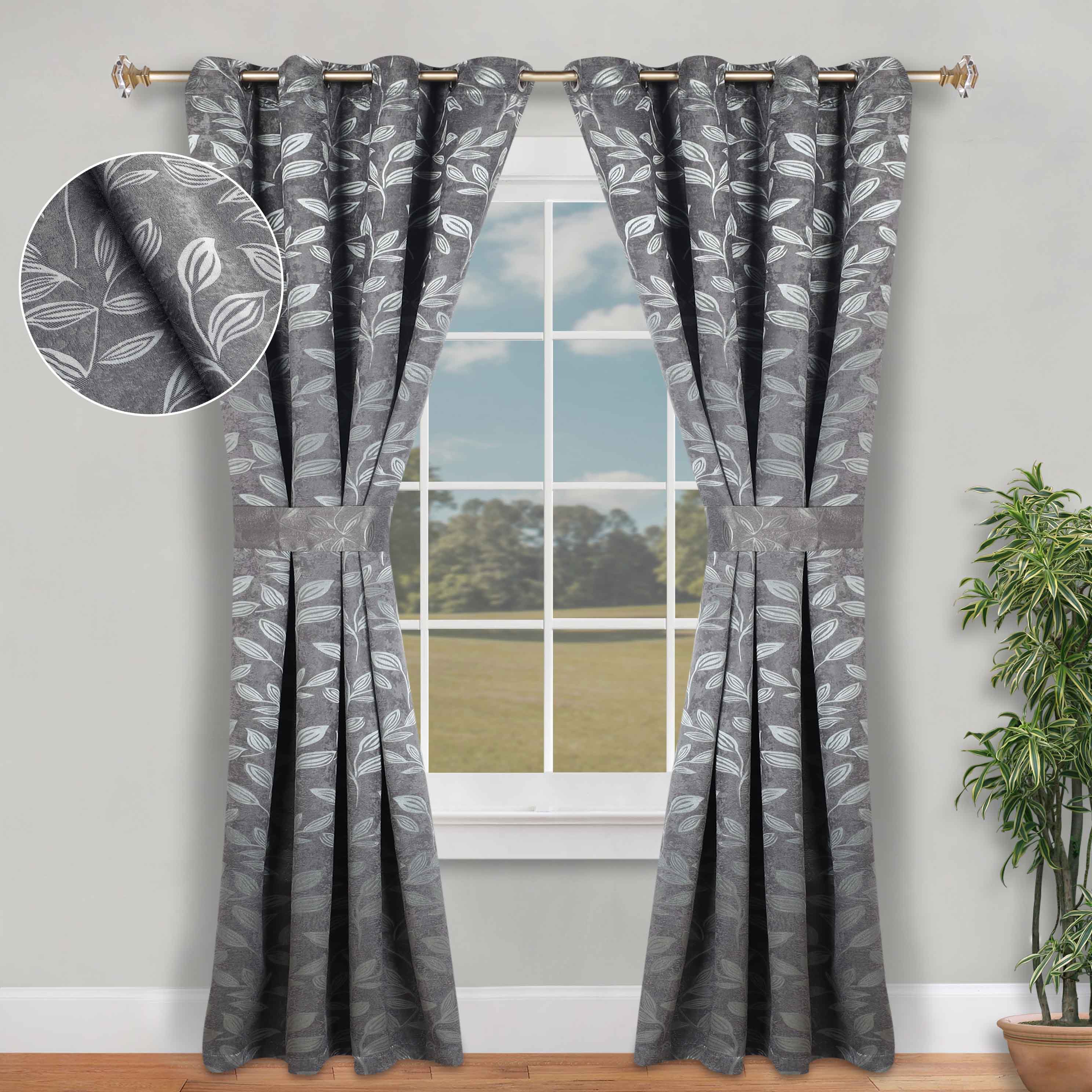 Blackout Curtains for Bedroom - Set of 2 Panels, 100% Room Darkening Thermal Insulated Drapes with Leaves Pattern - Perfect for Nursery, Home Theater & Light Sleepers