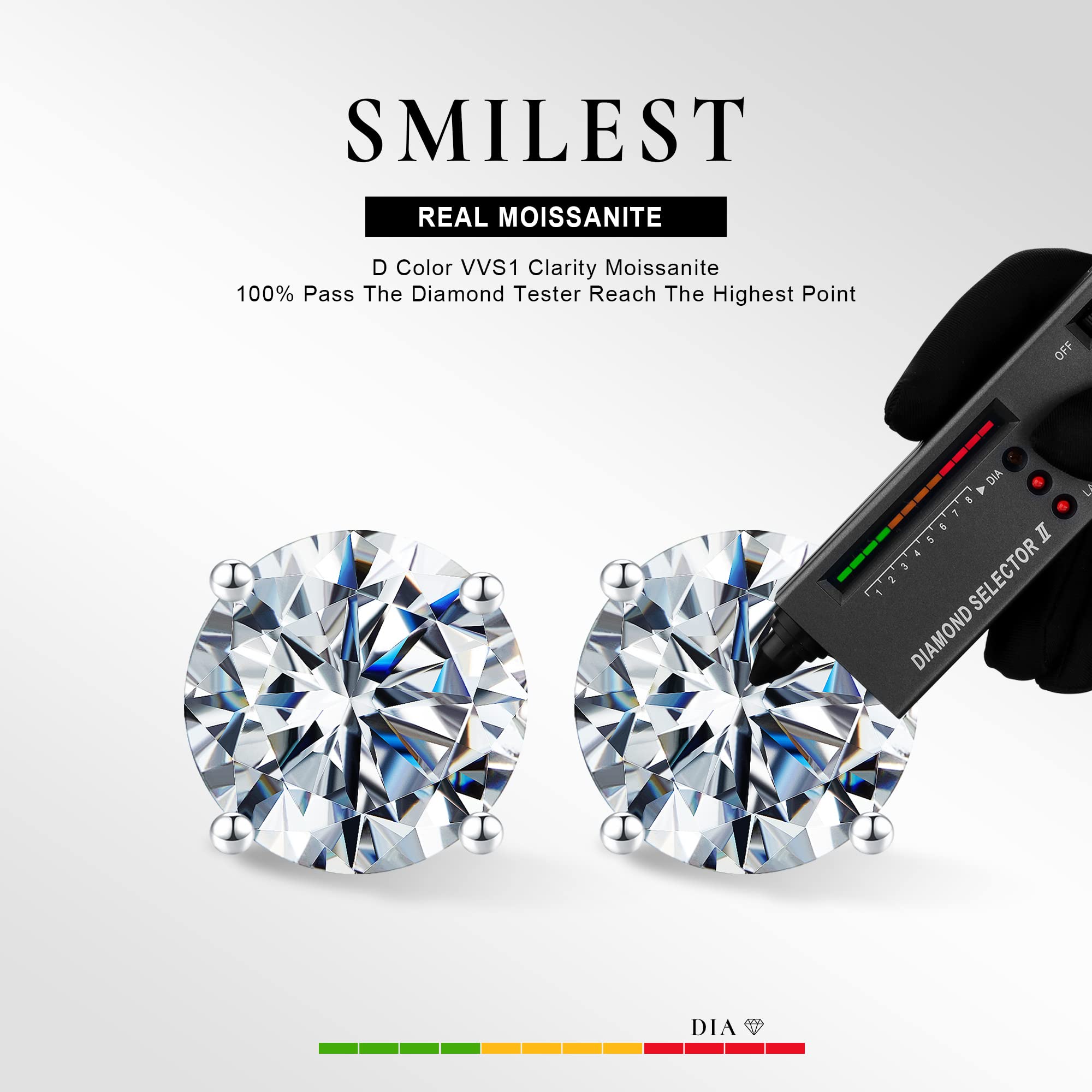 SMILEST 0.6-4ct Round Moissanite Stud Earrings for Women | D Color VVS1 Clarity Lab-Created Diamond Alternative | 18K White/Yellow/Rose/Black Ruthenium Gold Vermeil | 4-Prong Setting | Perfect for Weddings, Anniversaries & Special Occasions