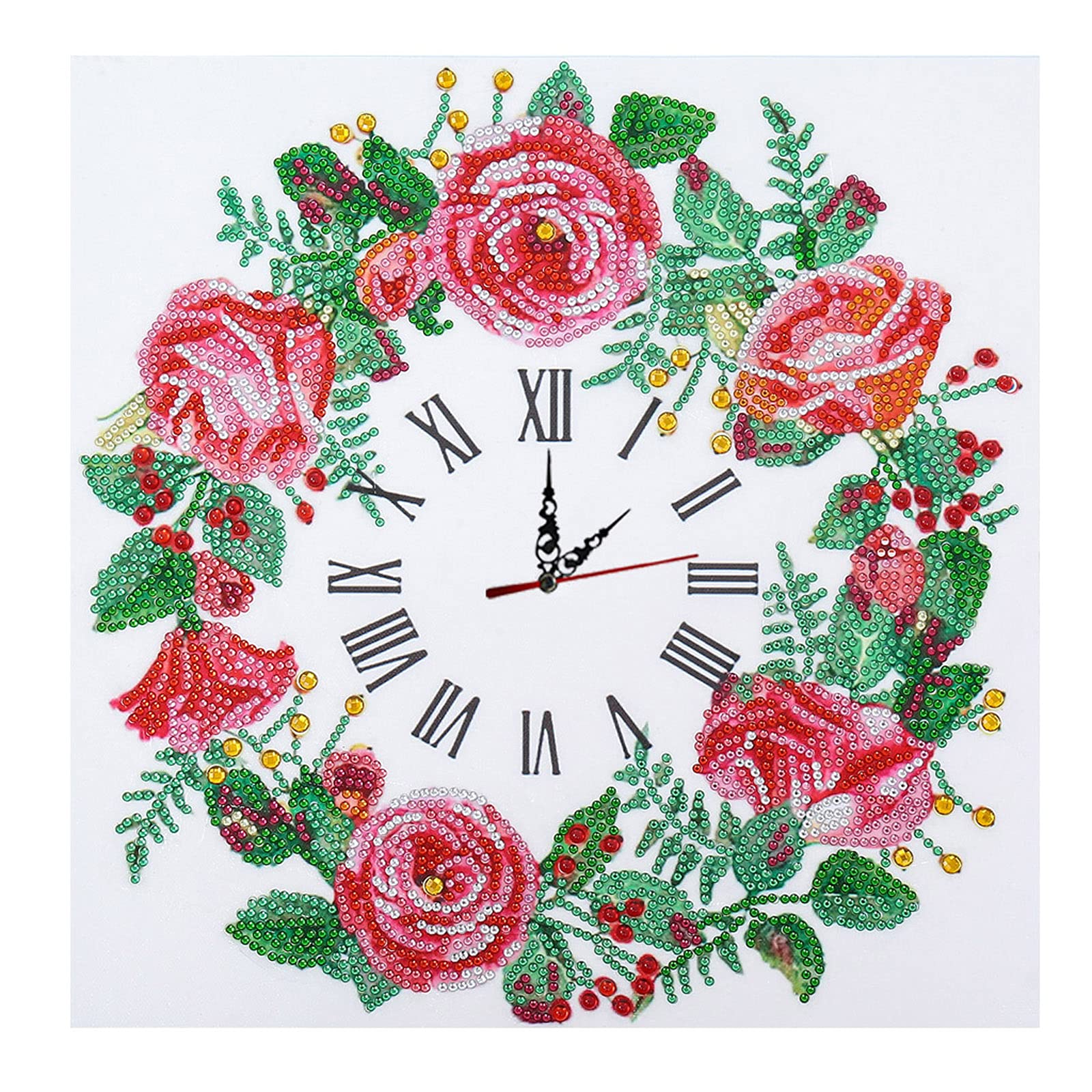 Red Rose Diamond Painting Clock Kit for Adults - Full Drill Roman Numeral Diamond Art Wall Clock (13.8x13.8 Inch) - Perfect for Home Decor, DIY Crafts & Unique Gift Ideas